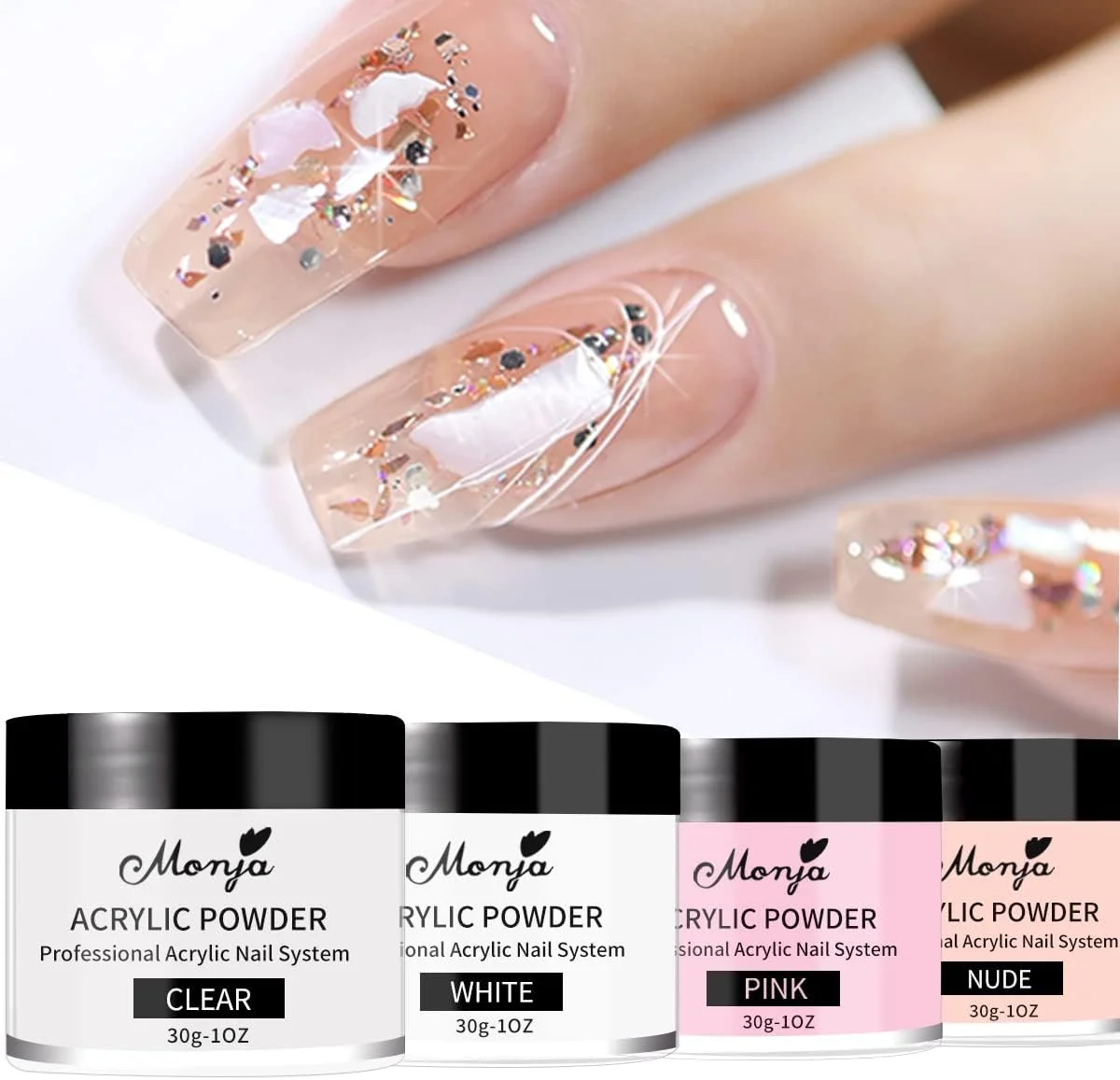 ست پودر کاشت ناخن آکریلیک مونجا، 4 رنگ، 30 گرم، پودر پلیمر آکریلیک حرفه ای برای کاشت ناخن آکریلیک، طراحی سه بعدی ناخن فرانسوی، حجم زیاد، بدون نیاز به دستگاه UV ست پودر کاشت ناخن آکریلیک مونجا، 4 رنگ، 30 گرم، پودر پلیمر آکریلیک حرفه ای برای کاشت ناخن آکریلیک، طراحی سه بعدی ناخن فرانسوی، حجم زیاد، بدون نیاز به دستگاه UV