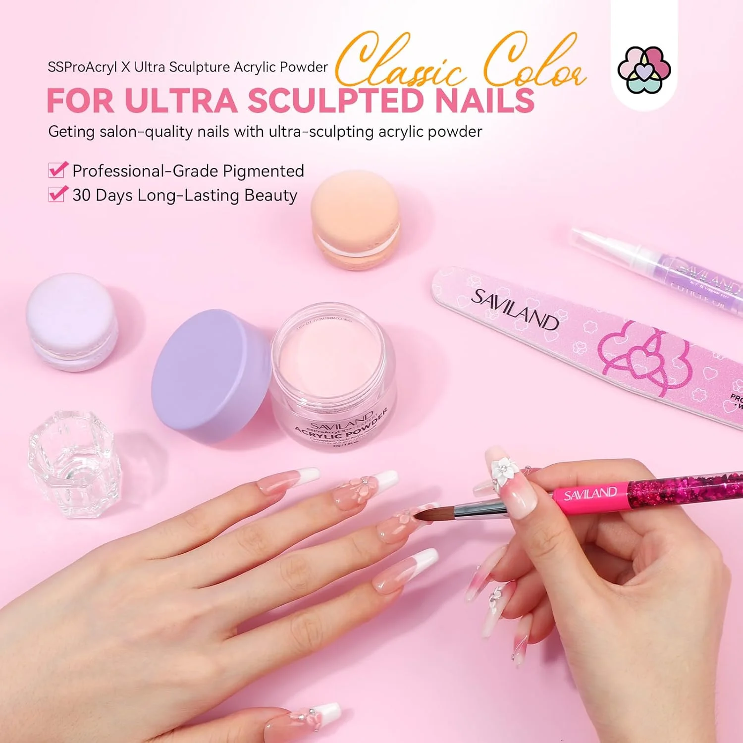 پودر اکریلیک ناخن صورتی ملایم SAVILAND SSProAcryl X (30 گرم) - فرمول قوی با خشک شدن متوسط برای طراحی سه بعدی و کاشت ناخن + DIY پودر اکریلیک ناخن صورتی ملایم SAVILAND SSProAcryl X (30 گرم) - فرمول قوی با خشک شدن متوسط برای طراحی سه بعدی و کاشت ناخن + DIY