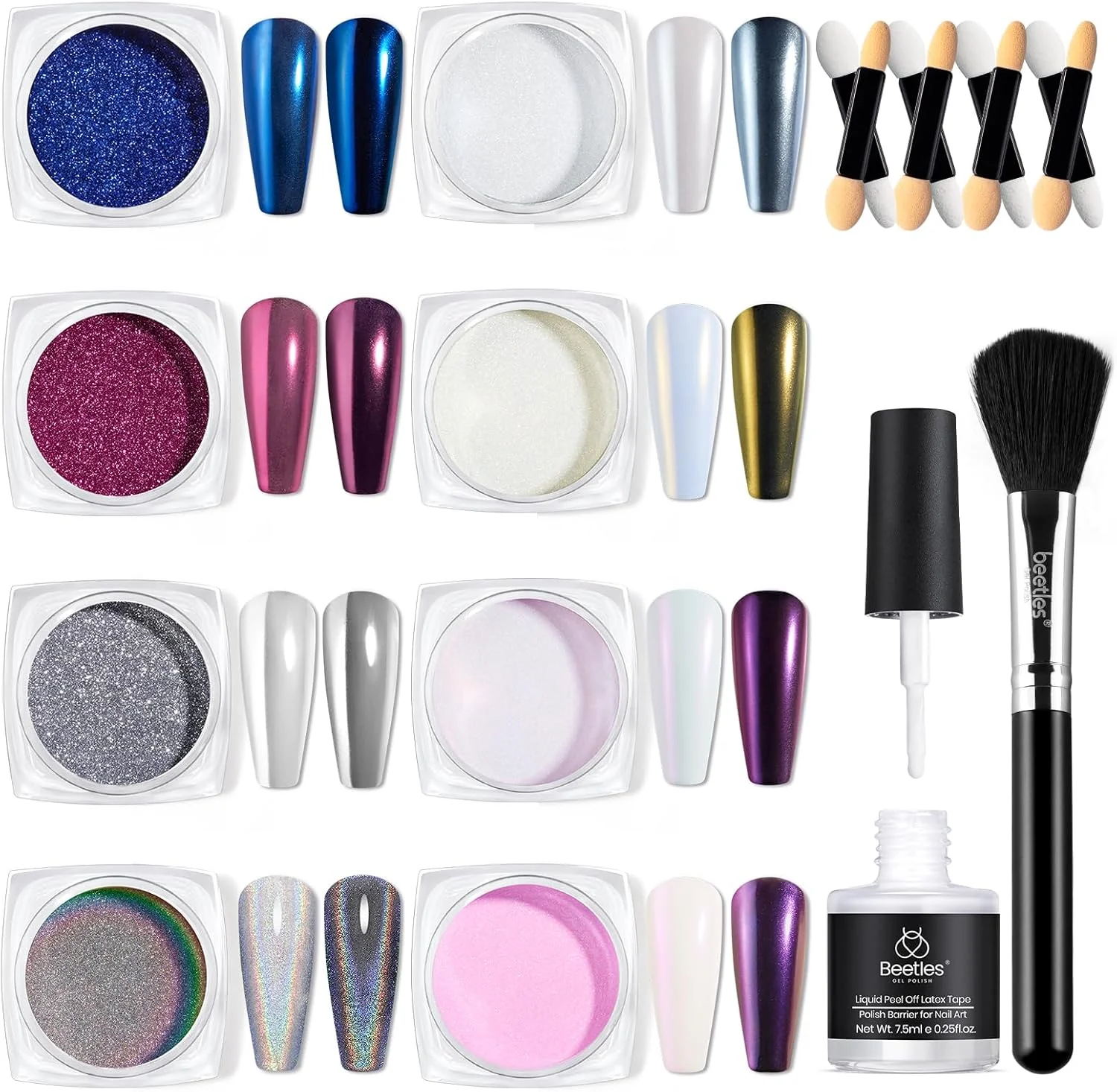 پودر کروم ناخن ۸ رنگ با افکت آینه ای متالیک به همراه کیت نوار لاتکس مایع، پودر سفید نقره ای با رنگین کمانی پری دریایی، اکلیل صورتی آبی، هدیه تزئین لاک ژل برای خانم ها پودر کروم ناخن ۸ رنگ با افکت آینه ای متالیک به همراه کیت نوار لاتکس مایع، پودر سفید نقره ای با رنگین کمانی پری دریایی، اکلیل صورتی آبی، هدیه تزئین لاک ژل برای خانم ها