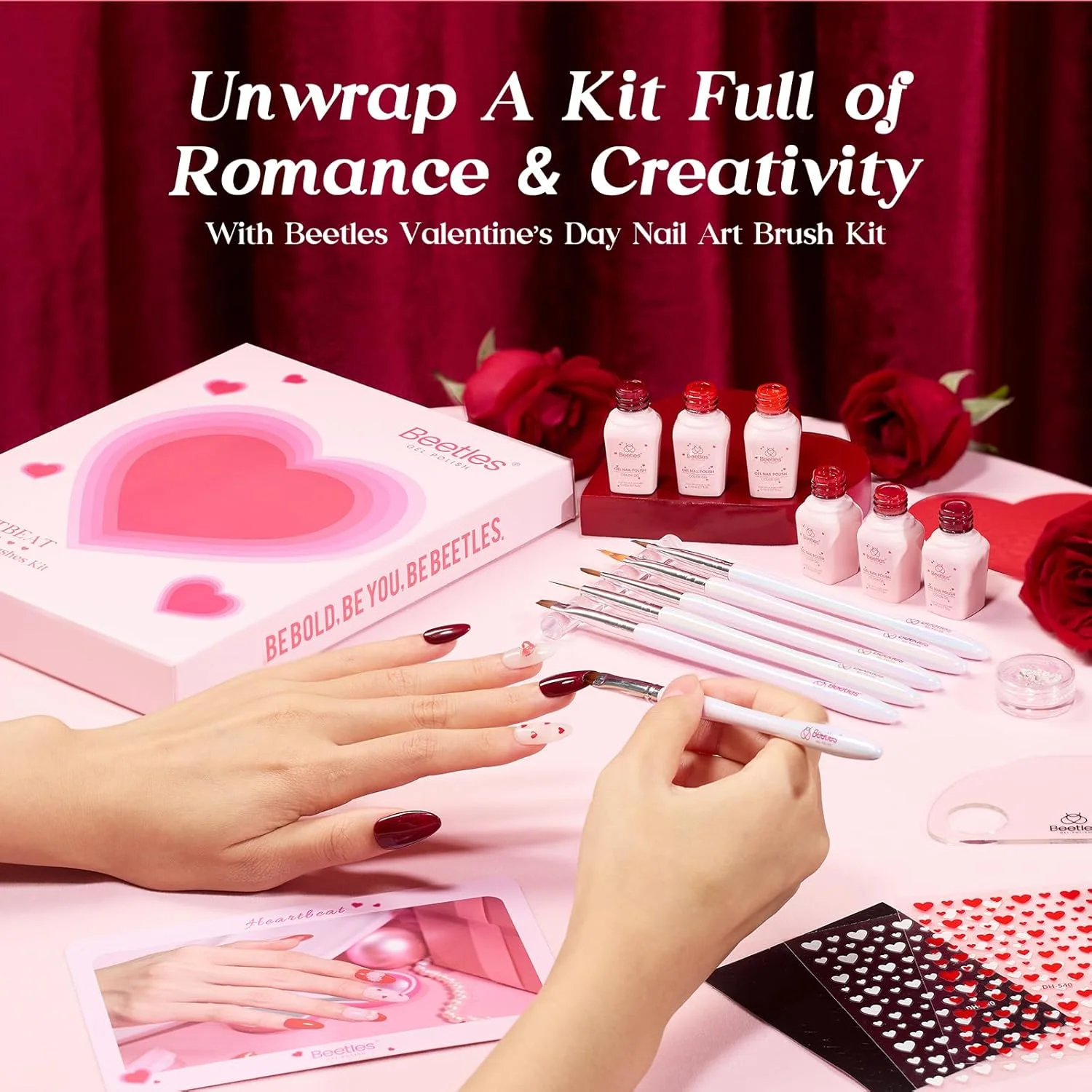 ست لاک ژل قرمز و قلم های طراحی ناخن Beetles - ست قلم های چند منظوره طراحی ناخن Heart Desire برای طراحی ناخن با نگین های قلبی و برچسب های ناخن، هدیه مانیکور برای دختران و زنان ست لاک ژل قرمز و قلم های طراحی ناخن Beetles - ست قلم های چند منظوره طراحی ناخن Heart Desire برای طراحی ناخن با نگین های قلبی و برچسب های ناخن، هدیه مانیکور برای دختران و زنان