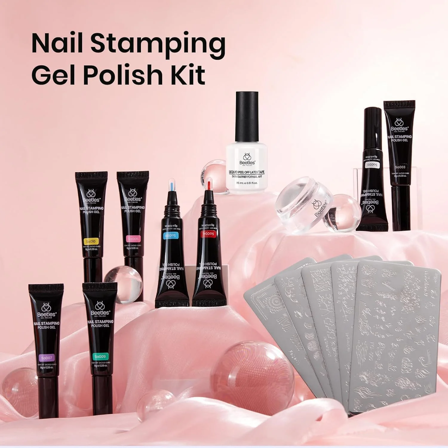ست ژل استامپ ناخن Beetles - کیت 16 تکه طراحی ناخن فرنچ با 8 رنگ ژل لاک استامپر، 5 شابلون استامپ، کاردک، لاتکس مایع و استامپر سیلیکونی کوتاه برای مانیکور DIY، هدیه برای دختران ست ژل استامپ ناخن Beetles - کیت 16 تکه طراحی ناخن فرنچ با 8 رنگ ژل لاک استامپر، 5 شابلون استامپ، کاردک، لاتکس مایع و استامپر سیلیکونی کوتاه برای مانیکور DIY، هدیه برای دختران