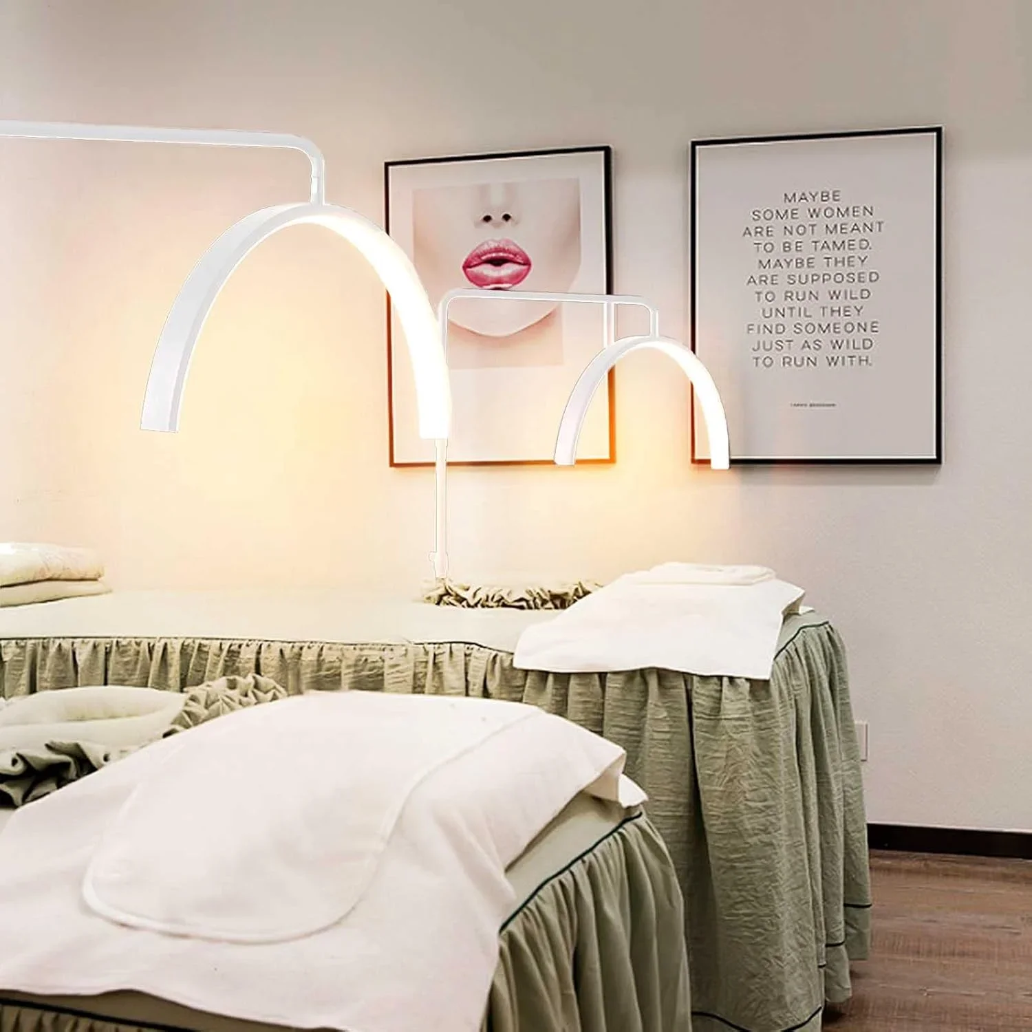 چراغ اکستنشن مژه با قابلیت تنظیم روشنایی 0-100، چراغ نیم حلقه ای اکستنشن مژه، با نگهدارنده تلفن همراه قابل تنظیم، چراغ مژه U شکل، برای سالن زیبایی تاتو، لامپ روشنایی ویدئو، سفید