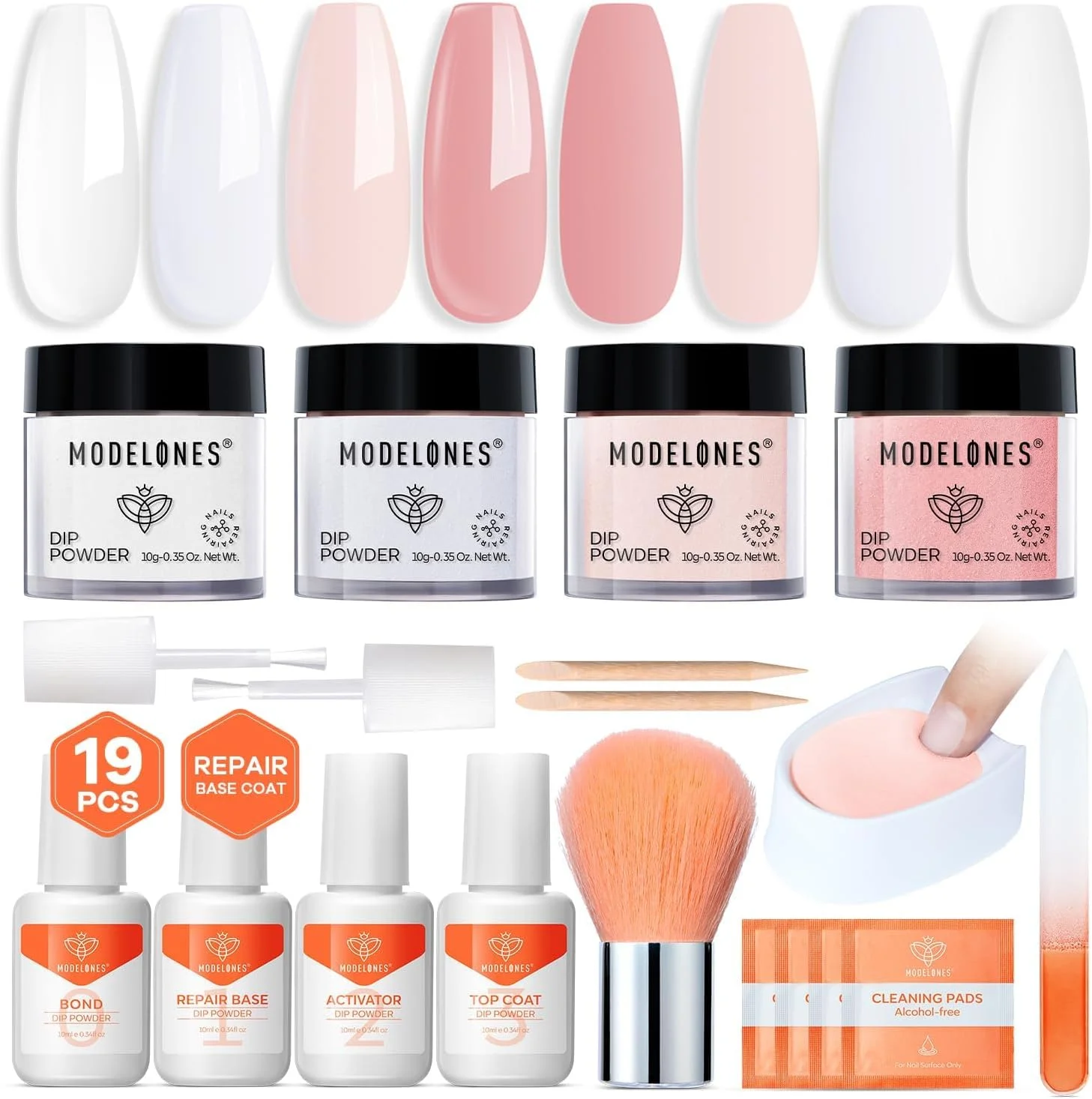ست پودر کاشت ناخن Modelones، شامل 4 رنگ پودر دیپ سفید، صورتی و کِرِم به همراه محلول ترمیم کننده و سینی بازیافت پودر، مناسب برای طراحی ناخن فرانسوی، استفاده در سالن و یا انجام مانیکور در منزل ست پودر کاشت ناخن Modelones، شامل 4 رنگ پودر دیپ سفید، صورتی و کِرِم به همراه محلول ترمیم کننده و سینی بازیافت پودر، مناسب برای طراحی ناخن فرانسوی، استفاده در سالن و یا انجام مانیکور در منزل