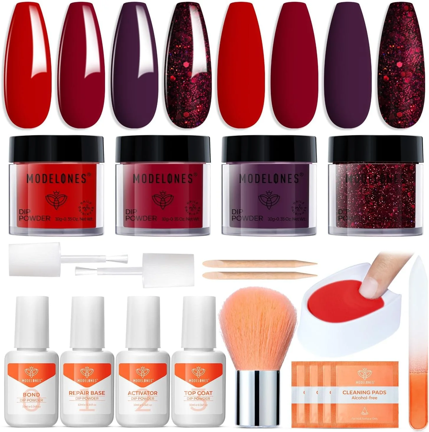 ست پودر دیپ ناخن Modelones - مجموعه شروع پودر اکلیلی 4 رنگ قرمز بنفش برای مبتدیان به همراه مایع پودر دیپ ست پودر دیپ ناخن Modelones - مجموعه شروع پودر اکلیلی 4 رنگ قرمز بنفش برای مبتدیان به همراه مایع پودر دیپ