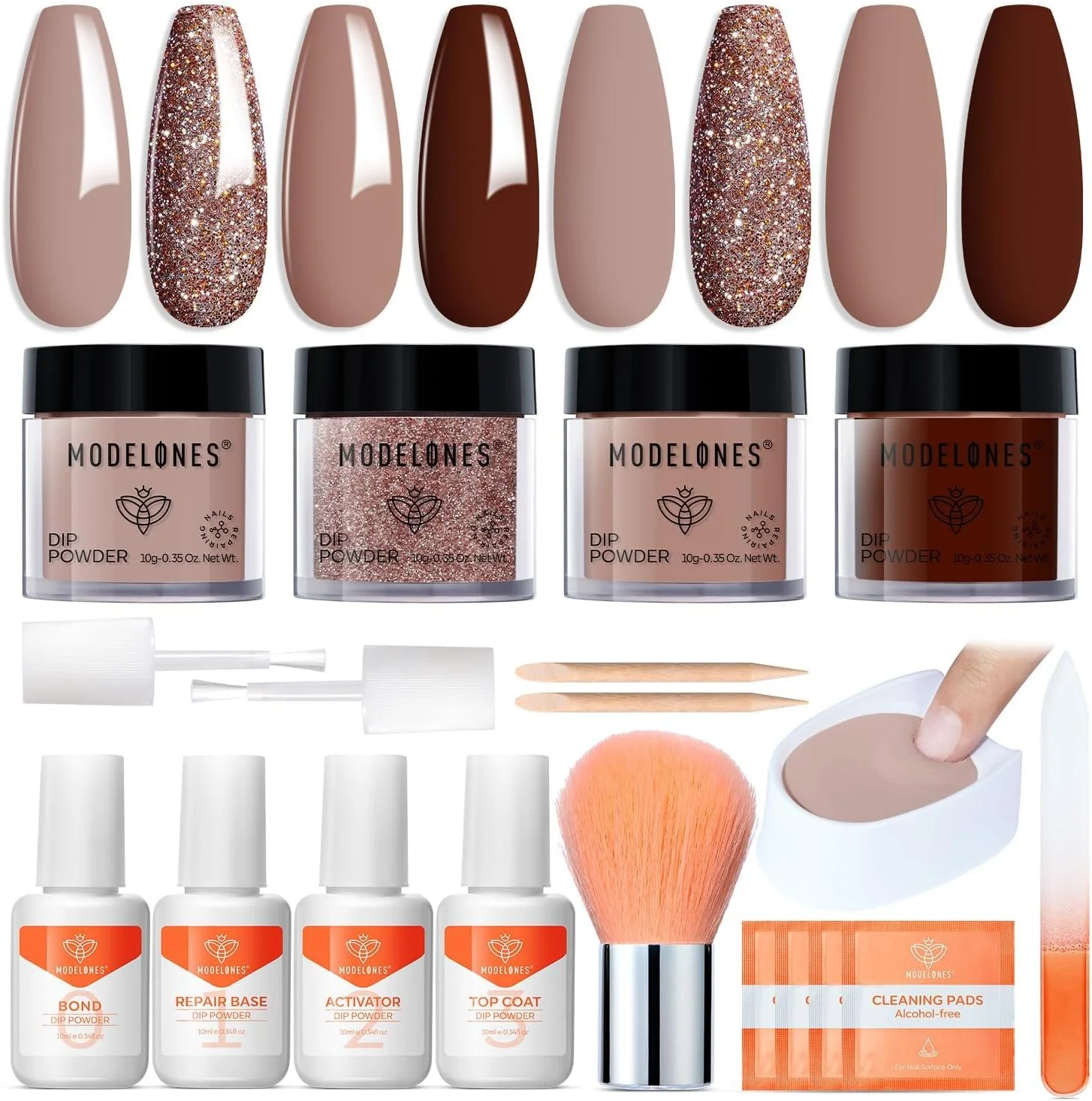 ست پودر کاشت ناخن Modelones، شامل 4 رنگ صورتی، قهوه ای و بژ، ست مبتدی پودر کاشت ناخن به همراه ست مایع ست پودر کاشت ناخن Modelones، شامل 4 رنگ صورتی، قهوه ای و بژ، ست مبتدی پودر کاشت ناخن به همراه ست مایع