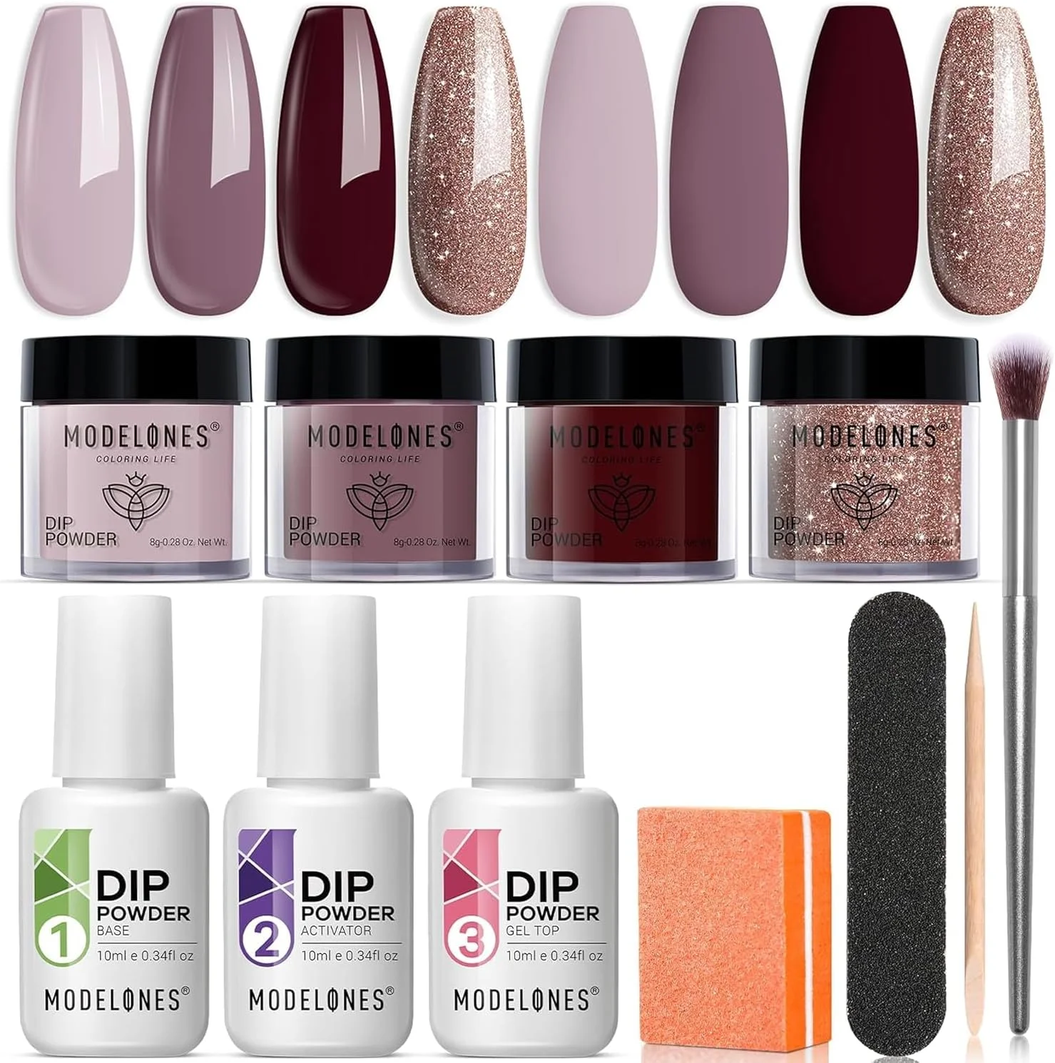 ست آغازین پودر دیپ ناخن Modelones، ۴ رنگ اکلیلی قهوه ای برهنه شیک با ست مایع پودر دیپ بیس تاپ اکتیویتور DIY ست آغازین پودر دیپ ناخن Modelones، ۴ رنگ اکلیلی قهوه ای برهنه شیک با ست مایع پودر دیپ بیس تاپ اکتیویتور DIY