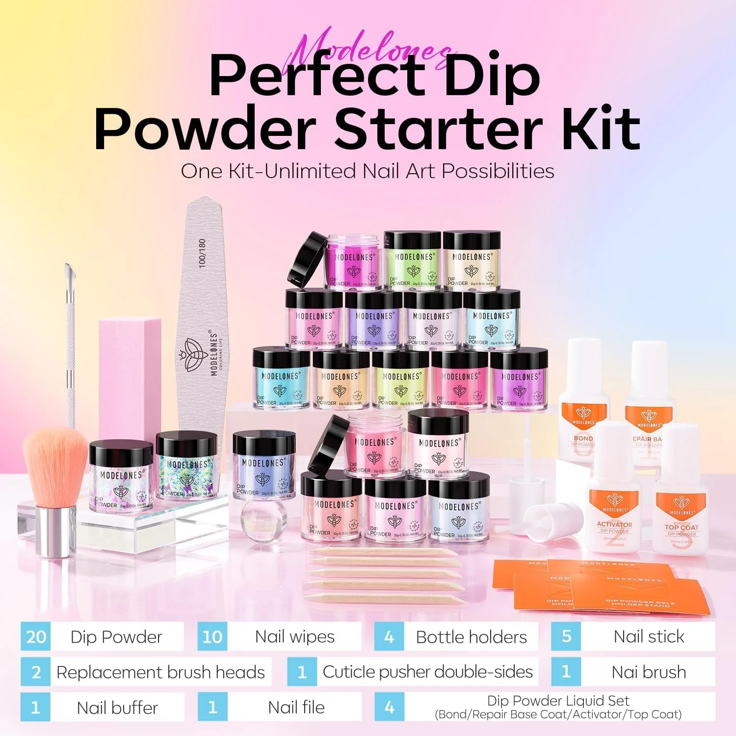 ست پودر دیپ ناخن Modelones، 20 رنگ تابستانی صورتی بنفش آبی ماکارون پاستلی، ست مایع پودر دیپ شامل بیس و تاپ و اکتیویتور برای طراحی ناخن فرانسوی، مناسب برای سالن و مانیکور DIY ست پودر دیپ ناخن Modelones، 20 رنگ تابستانی صورتی بنفش آبی ماکارون پاستلی، ست مایع پودر دیپ شامل بیس و تاپ و اکتیویتور برای طراحی ناخن فرانسوی، مناسب برای سالن و مانیکور DIY