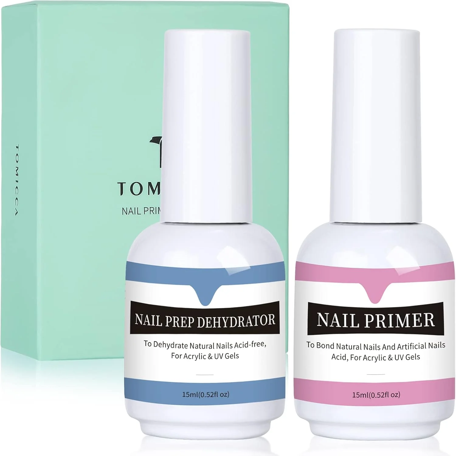 مجموعه دهیدراتور و پرایمر ناخن TOMICCA، آماده‌سازی حرفه‌ای ناخن طبیعی بدون اسید، دهیدراتور با خشک شدن سریع در هوا، مجموعه پرایمر اتصال برتر، کیت مانیکور ناخن