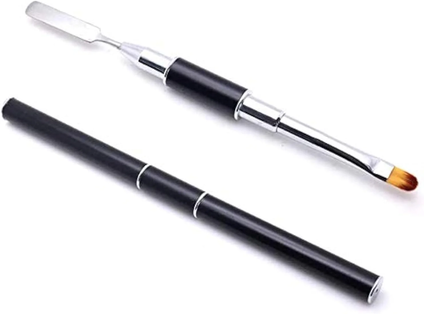 ابزار دو طرفه پلی ژل برانسون، برس و فشار دهنده، استیل ضد زنگ حرفه ای، ابزار برش پلی ژل 2 در 1، ابزار طراحی ناخن برای اکریلیک، ژل UV، کاردک اکستنشن ناخن (مشکی)