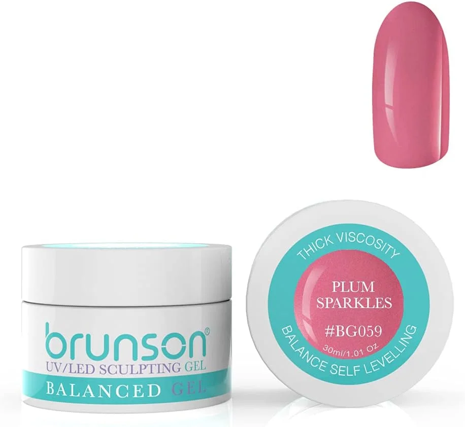 ژل بیلدر ناخن برانسون برای طراحی و کاشت ناخن، ژل UV بیلدر استتار، ژل متعادل کننده، سیستم ژل UV LED، ژل مانیکور، ژل رابر 30 میل، رنگ Plum Sparkle BG059