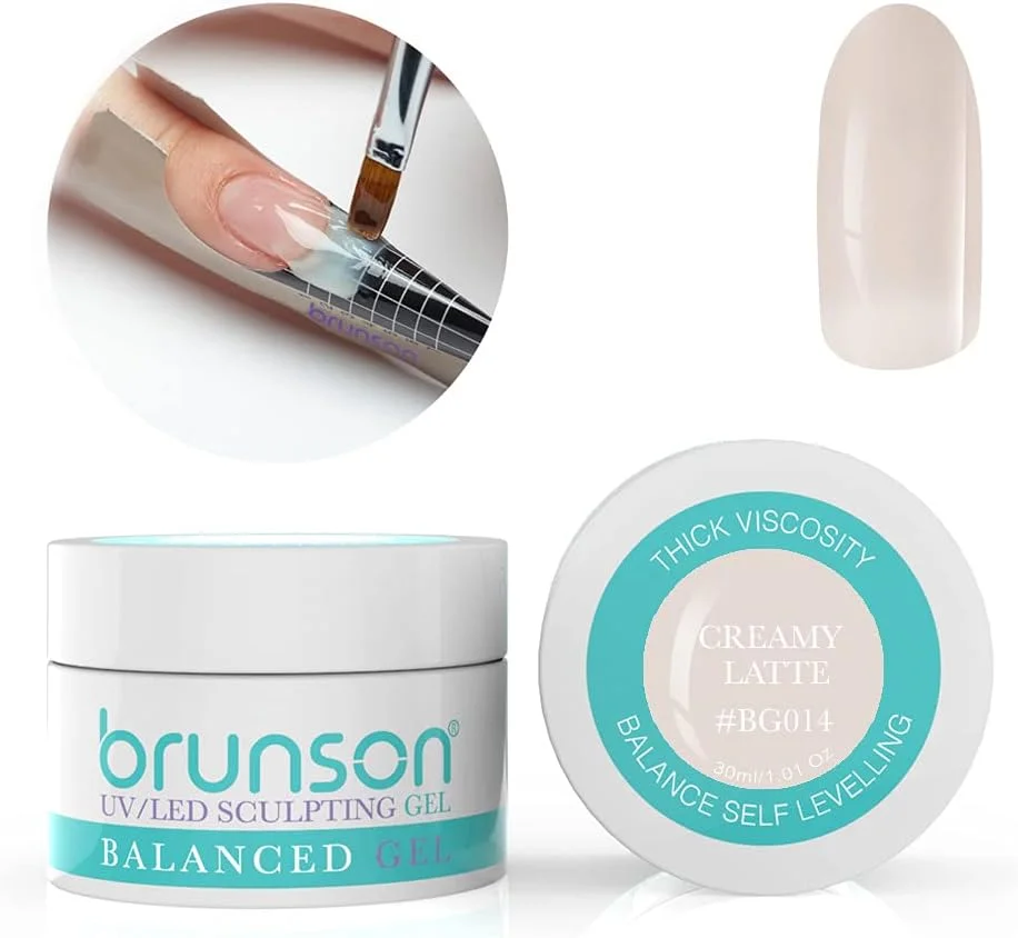 ژل بیلدر ناخن برانسون، مناسب برای طراحی و فرم دهی، ژل UV با قابلیت پوشانندگی و ایجاد تعادل، قابل استفاده با دستگاه UV LED، مناسب برای مانیکور، ژل رابر، 30 میل - کرمی لاته BG014