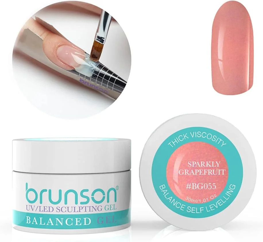 ژل بیلدر ناخن برانسون، ژل بیلدر UV برای طراحی و فرم دهی ناخن، ژل متعادل کننده، سیستم ژل UV LED، ژل مانیکور، ژل رابر 30 میل، رنگ گریپ فروت درخشان BG055