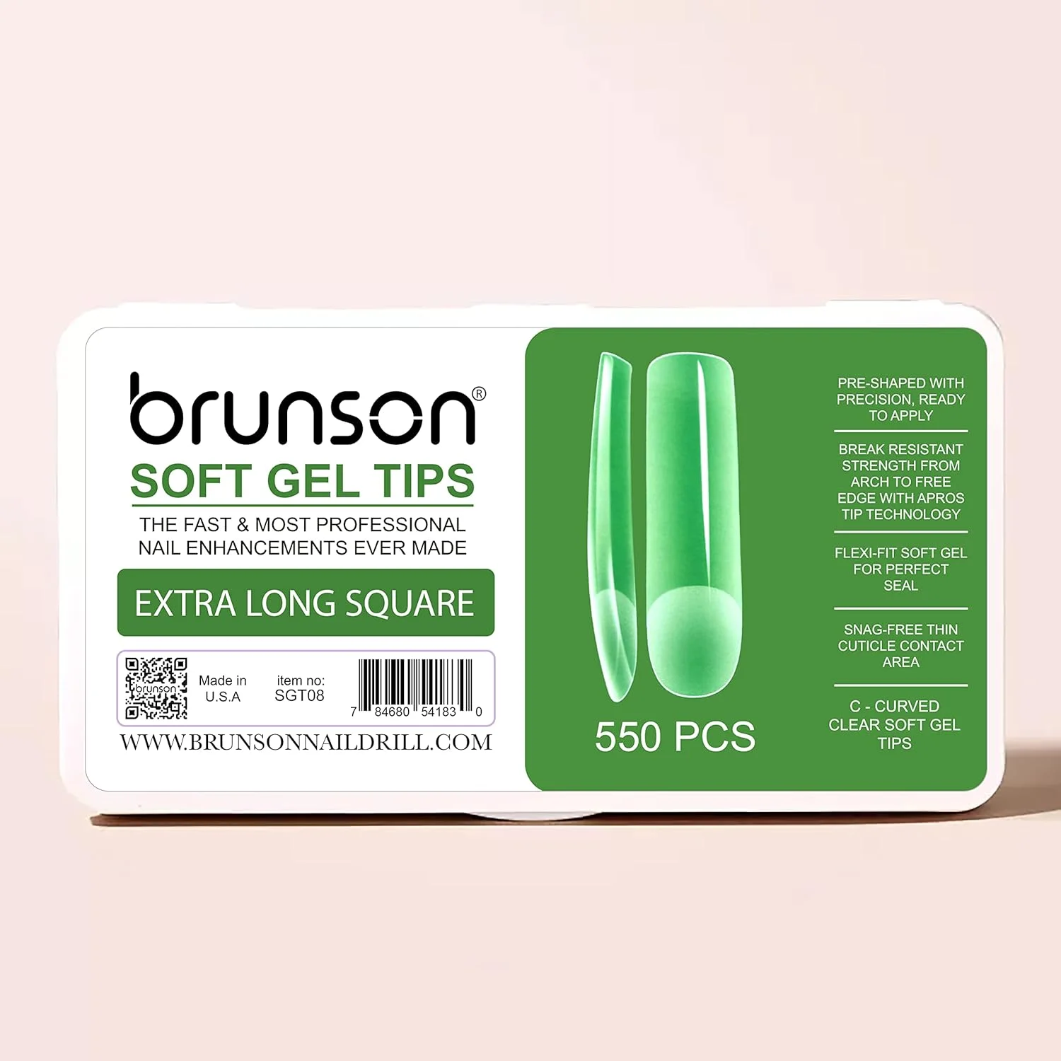 کیت نوک ژل نرم پوشش کامل Brunson برای کاشت ناخن با ژل، 550 عدد نوک ناخن ژل نرم شفاف، نوک ژل نرم شفاف پوشش کامل مربعی فوق العاده بلند