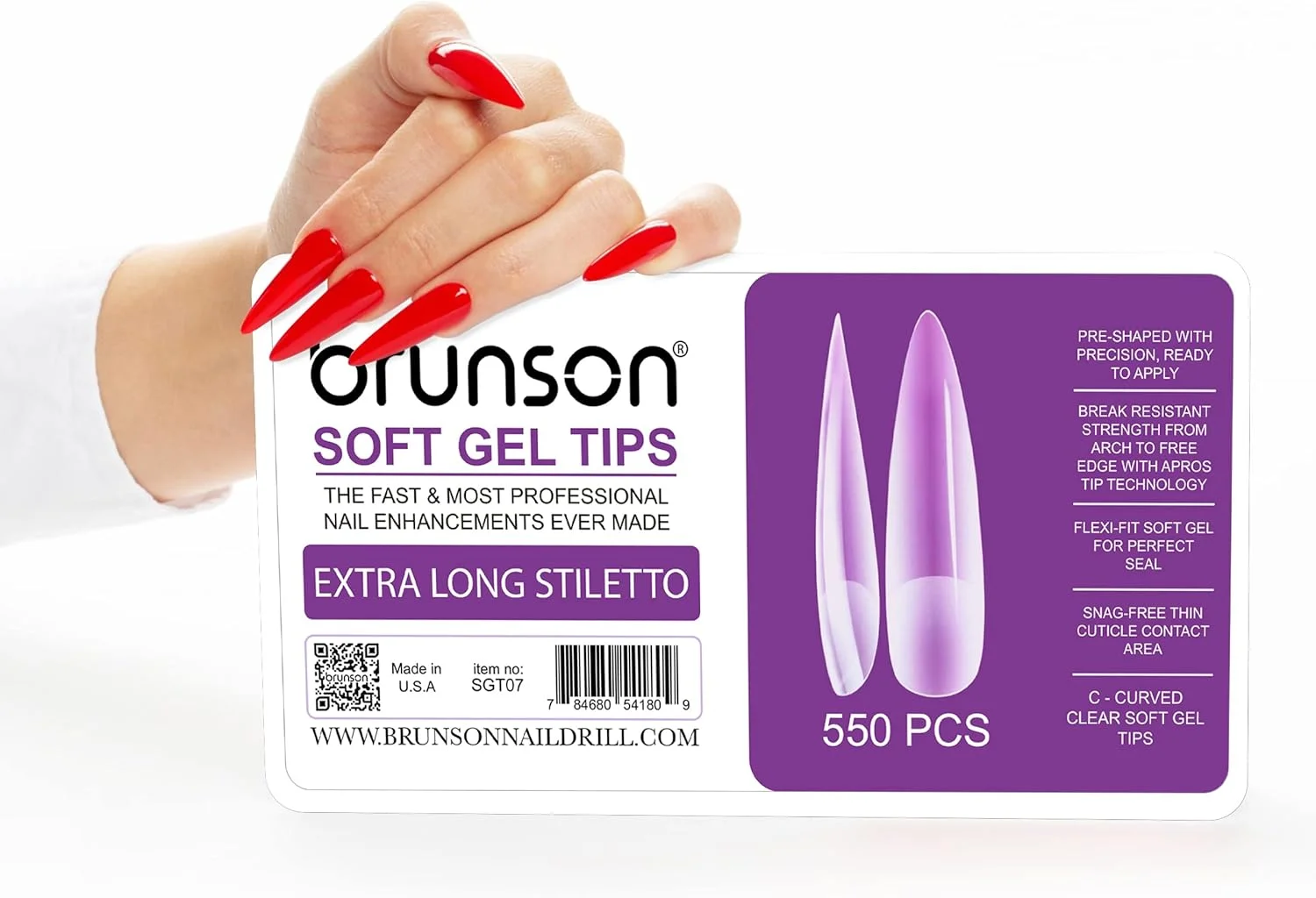 کیت نوک ژل نرم برانسون، 550 عدد نوک ناخن ژل نرم شفاف، نوک ژل نرم شفاف پوشش کامل استیلتو بلند کیت نوک ژل نرم برانسون، 550 عدد نوک ناخن ژل نرم شفاف، نوک ژل نرم شفاف پوشش کامل استیلتو بلند