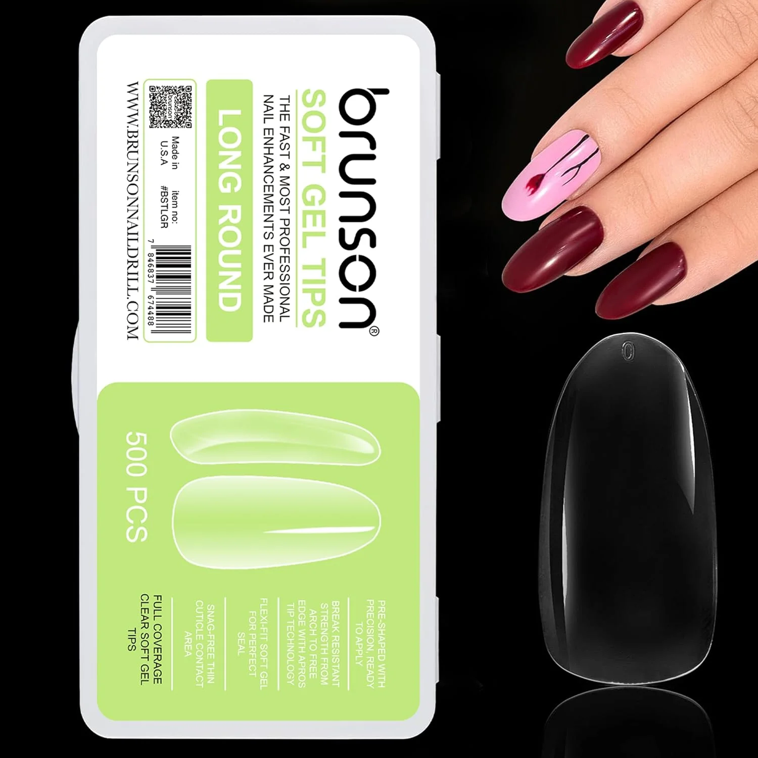 تیپ های ژل نرم برانسون برای کاشت ناخن، تیپ های ناخن ژل نرم پوشش کامل گرد بلند شفاف 500 عددی – سایز 0 تا 10، 12 سایز اکستنشن ناخن ژلی برای سالن های ناخن