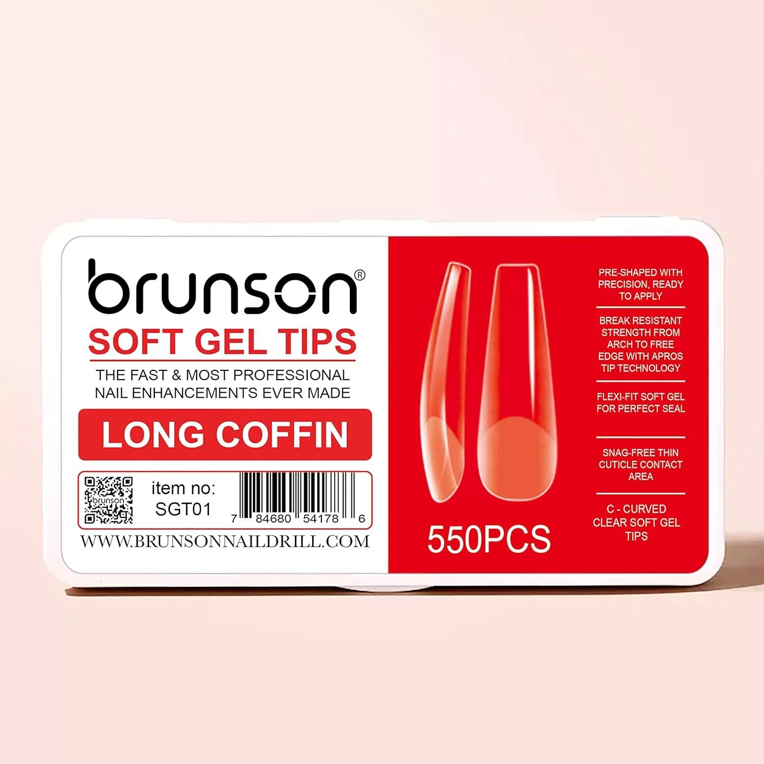 کیت تیپ ناخن ژله ای نرم و شفاف Brunson برای کاشت ناخن، 550 عدد تیپ ژله ای تابوتی بلند و شفاف، تیپ ناخن مصنوعی PMMA از قبل بافر شده، 12 سایز کیت تیپ ناخن ژله ای نرم و شفاف Brunson برای کاشت ناخن، 550 عدد تیپ ژله ای تابوتی بلند و شفاف، تیپ ناخن مصنوعی PMMA از قبل بافر شده، 12 سایز