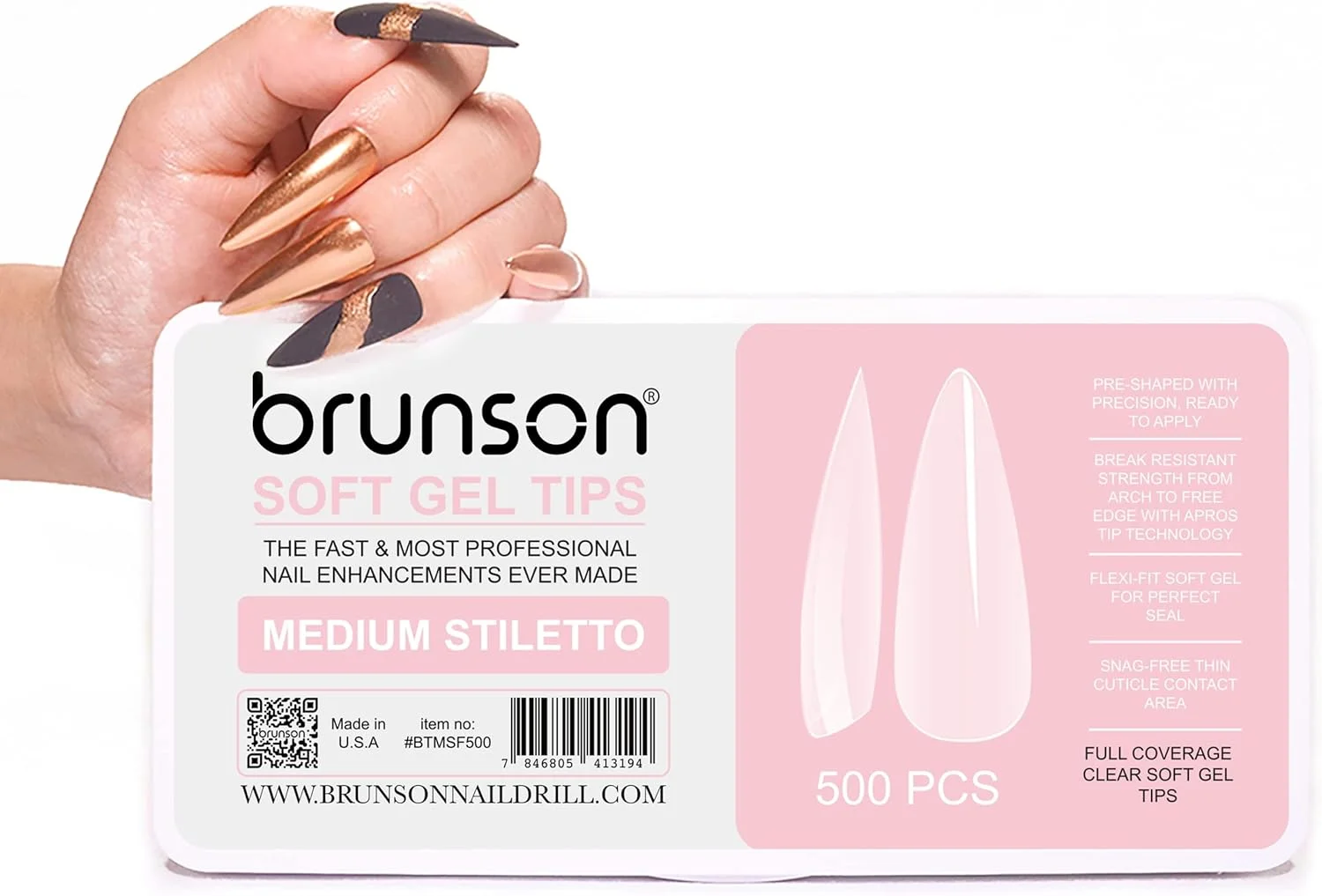 کیت نوک ناخن ژل نرم پوشش کامل برانسون برای اکستنشن ناخن خیساندنی، 500 عدد نوک ناخن ژل نرم شفاف، استیلتو متوسط، پوشش کامل، 500 عدد در 11 سایز کیت نوک ناخن ژل نرم پوشش کامل برانسون برای اکستنشن ناخن خیساندنی، 500 عدد نوک ناخن ژل نرم شفاف، استیلتو متوسط، پوشش کامل، 500 عدد در 11 سایز