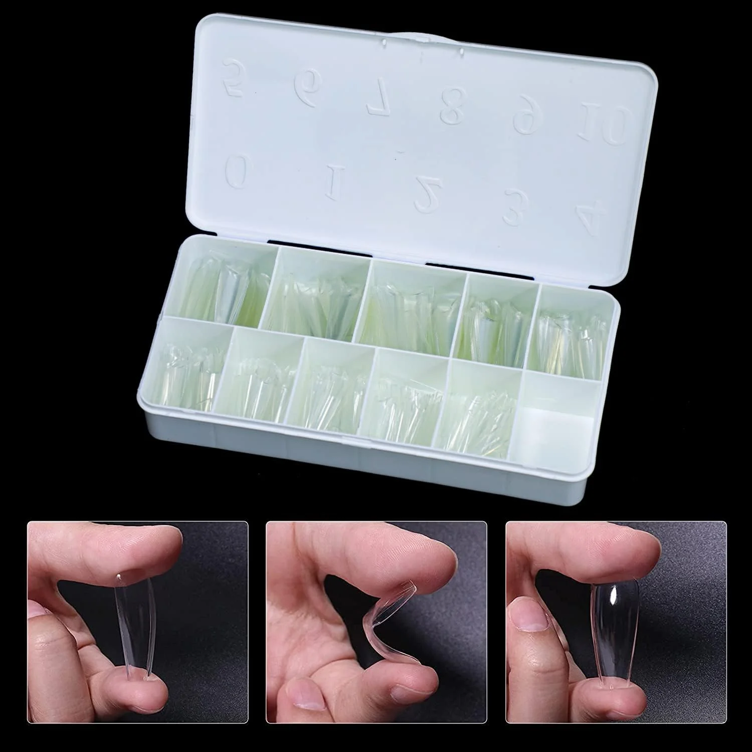 کیت تیپ ناخن ژل نرم پوشش کامل برونسون برای کاشت ناخن ژلیش، 500 عدد، تیپ ناخن ژل نرم شفاف، مدل تابوت متوسط، پوشش کامل