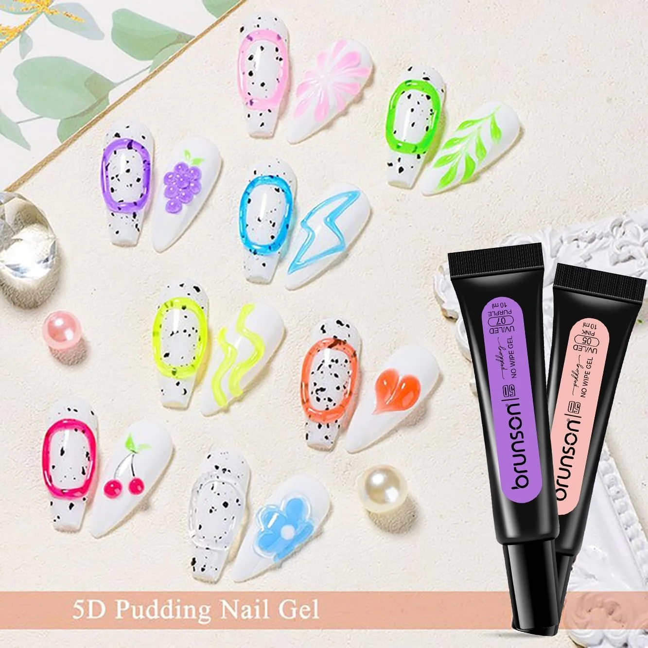 لاک ژل پودینگ جامد 5D برونسون، لاک ژل ژله ای رنگین کمانی، ژل سه بعدی طراحی ناخن، ژل پولی برای اکستنشن ناخن، ژل سازنده ناخن برای طراحی و مانیکور ناخن DIY
