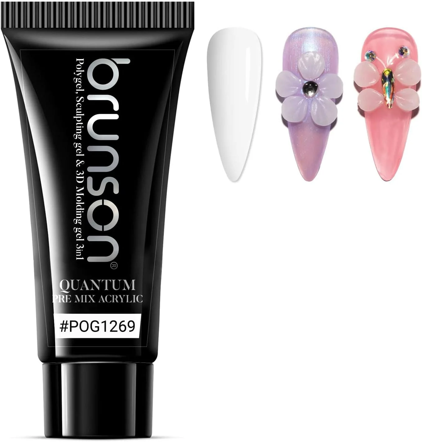 ژل اکریلیک از پیش مخلوط شده Brunson Quantum 3in1، ژل پولی برای کاشت ناخن، ناخن های ژلی اکریلیک، ژل قالب گیری سه بعدی، ژل سازنده تقویت کننده ناخن، ژل مجسمه سازی برای کاشت ناخن، ناخن های فرانسوی همه کاره 60 گرمی