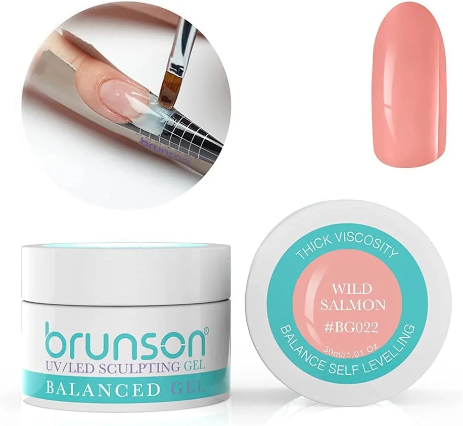 ژل بیلدر ناخن برونسون، ژل بیلدر UV استتار، ژل تراز کننده متعادل، سیستم ژل ناخن، ژل مانیکور، ژل رابر 30 میل، رنگ سالمون وحشی BG022