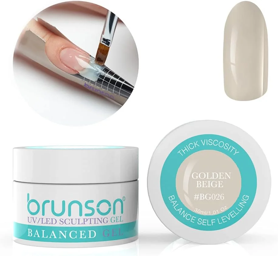 ژل بیلدر ناخن برانسون، ژل بیلدر UV استتار، ژل تراز کننده متعادل، سیستم ژل ناخن UV LED، ژل مانیکور، ژل رابر 30ml بژ طلایی BG026