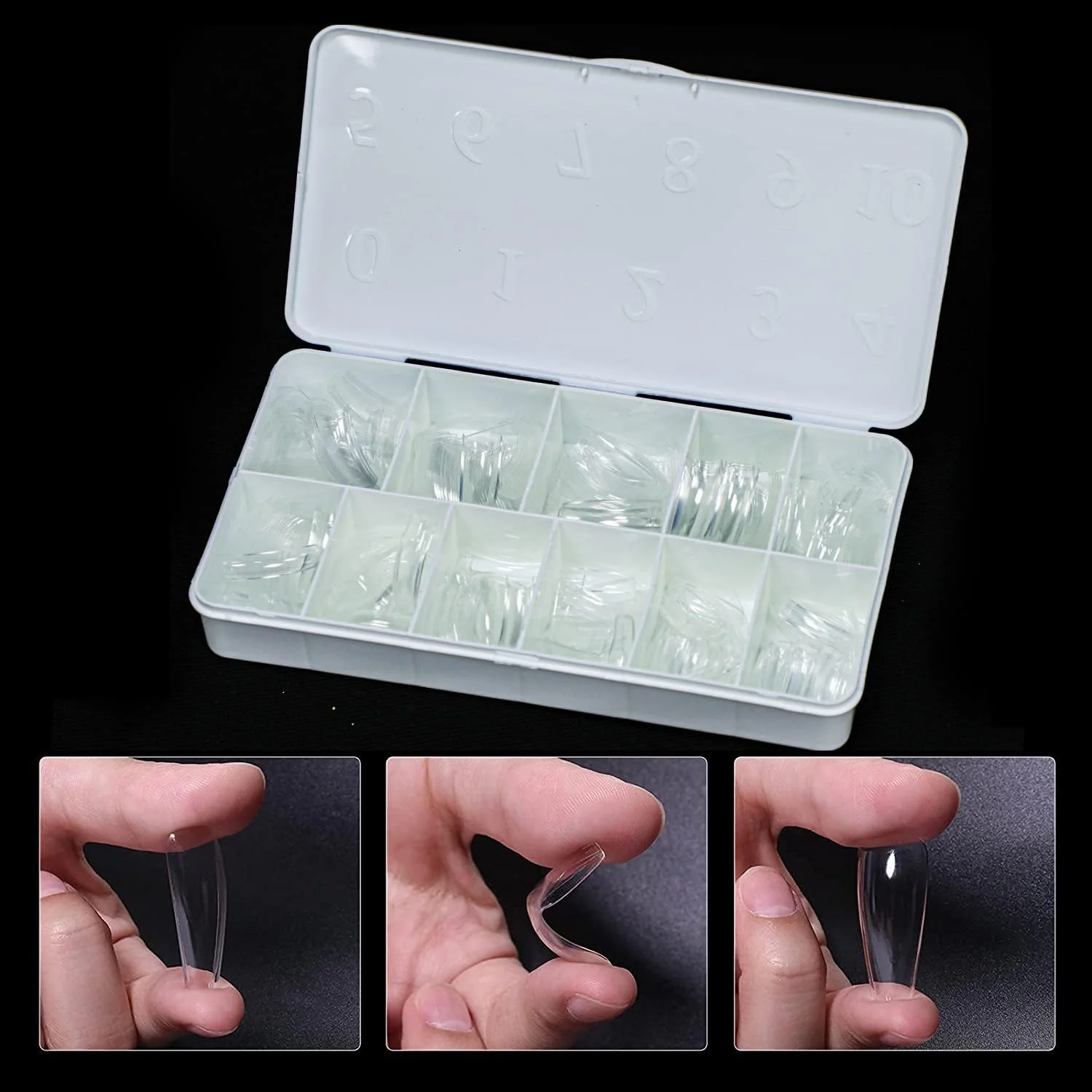 ست کامل تیپ های ژل نرم Brunson برای کاشت ناخن، 500 عدد، تیپ های ژل نرم شفاف، تیپ های ژل نرم مربعی متوسط C-منحنی، 500 عدد تیپ ناخن در 11 سایز