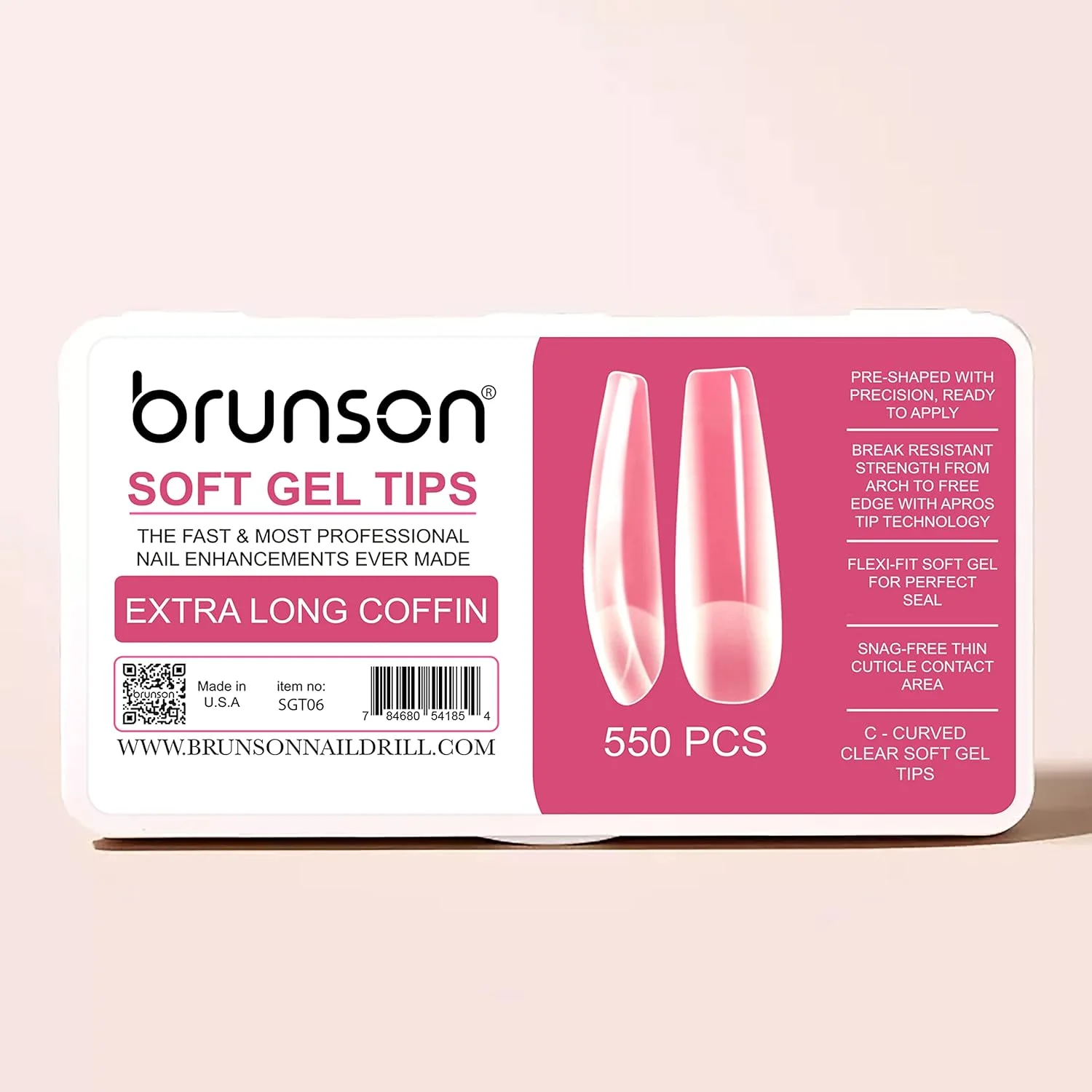 کیت نوک ناخن ژل نرم پوشش کامل برونسون برای اکستنشن ناخن 550 عددی، نوک ناخن ژل نرم شفاف، نوک ژل نرم شفاف پوشش کامل تابوتی فوق العاده بلند
