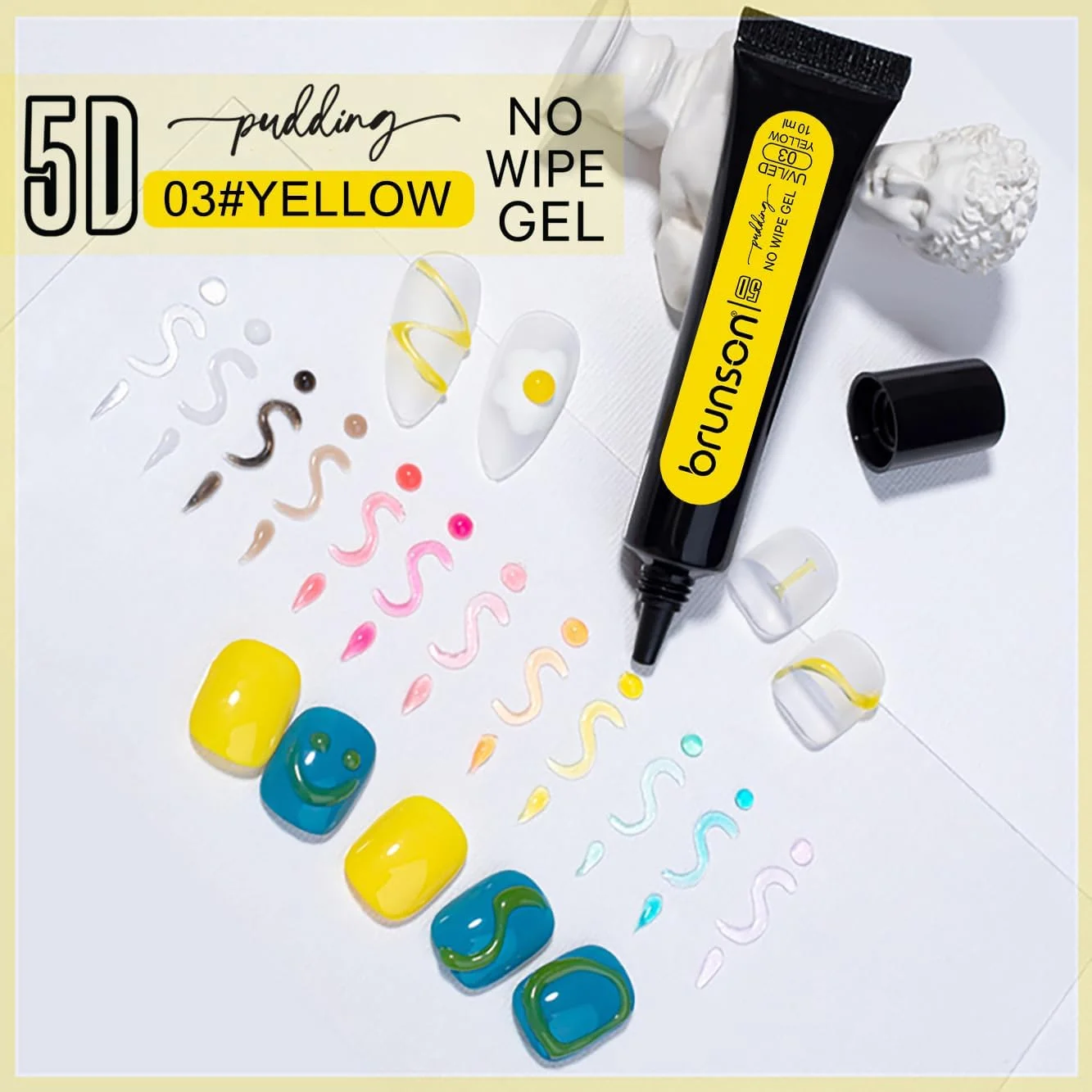 لاک ژل پودینگ جامد 5D برونسون، لاک ژل ژله ای رنگین کمانی، ژل سه بعدی طراحی ناخن، ژل پولی برای اکستنشن ناخن، ژل سازنده ناخن برای طراحی و مانیکور ناخن های DIY