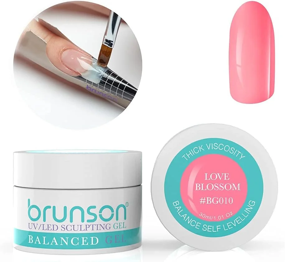 ژل بیلدر ناخن برانسون برای طراحی و کاشت ناخن، ژل بیلدر UV با قابلیت پوشانندگی و خودتراز شوندگی، مناسب سیستم ژل UV LED، ژل مانیکور، ژل رابر، 30 میل، Love Blossom BG010