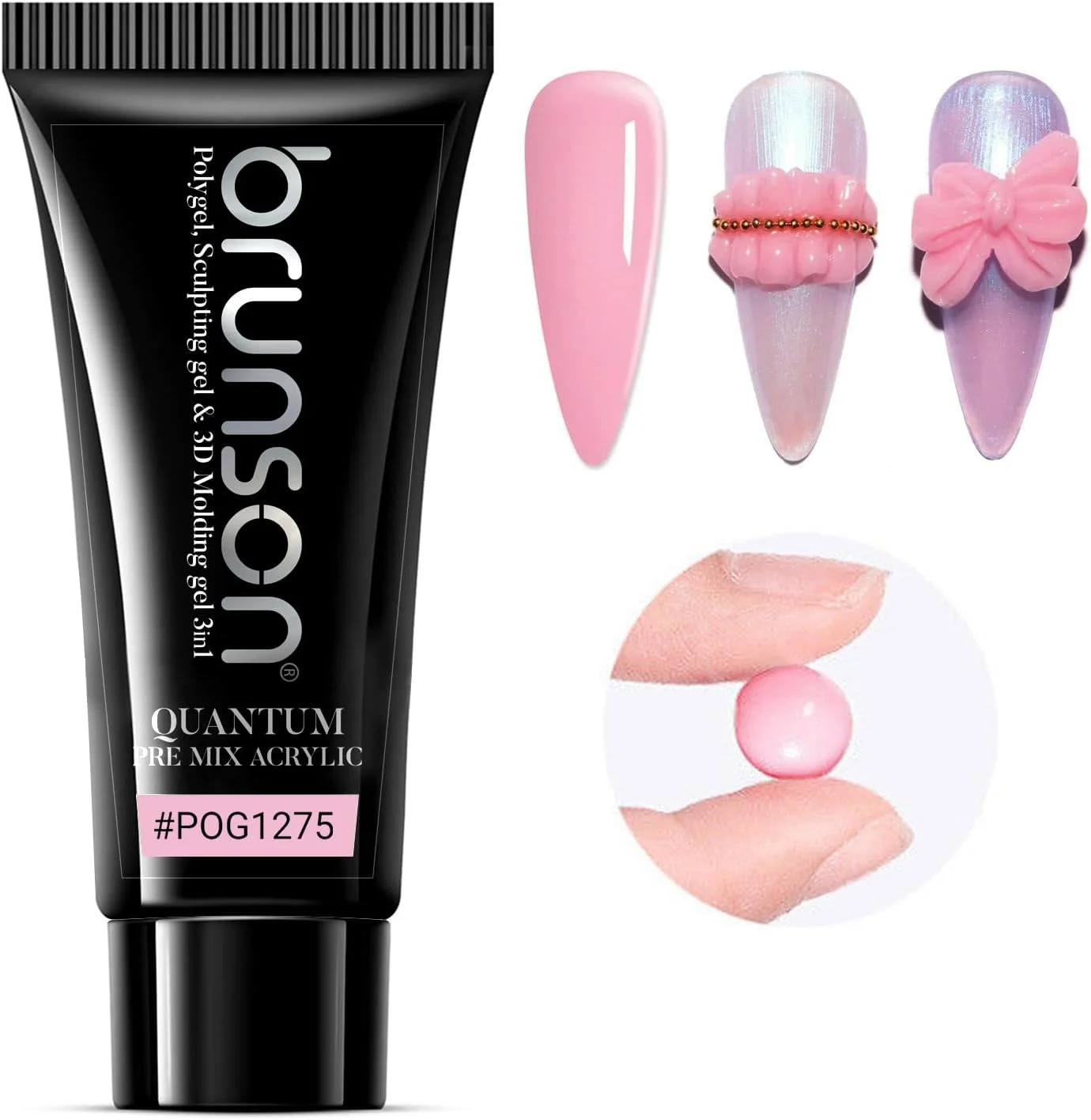 ژل اکریلیک از پیش مخلوط شده Brunson Quantum 3 در 1 برای کاشت ناخن، ناخن های ژلی اکریلیک، ژل قالب گیری سه بعدی، ژل سازنده تقویت کننده ناخن، ژل مجسمه سازی برای کاشت ناخن، ناخن های فرانسوی همه کاره 60 گرم