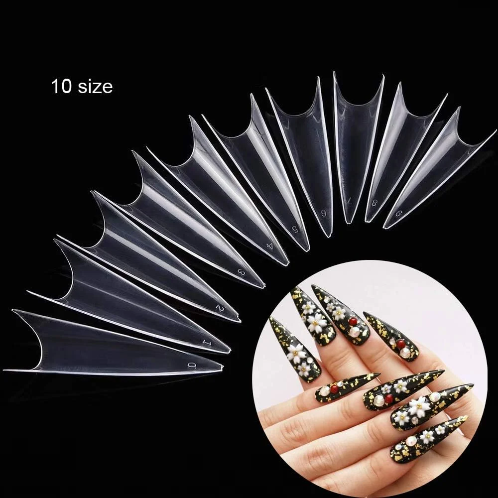 کیت تیپ ناخن ژل نرم پوشش کامل برونسون، 500 عدد تیپ ناخن ژل نرم شفاف، تیپ های ژل نرم شفاف تابوتی بلند C-منحنی