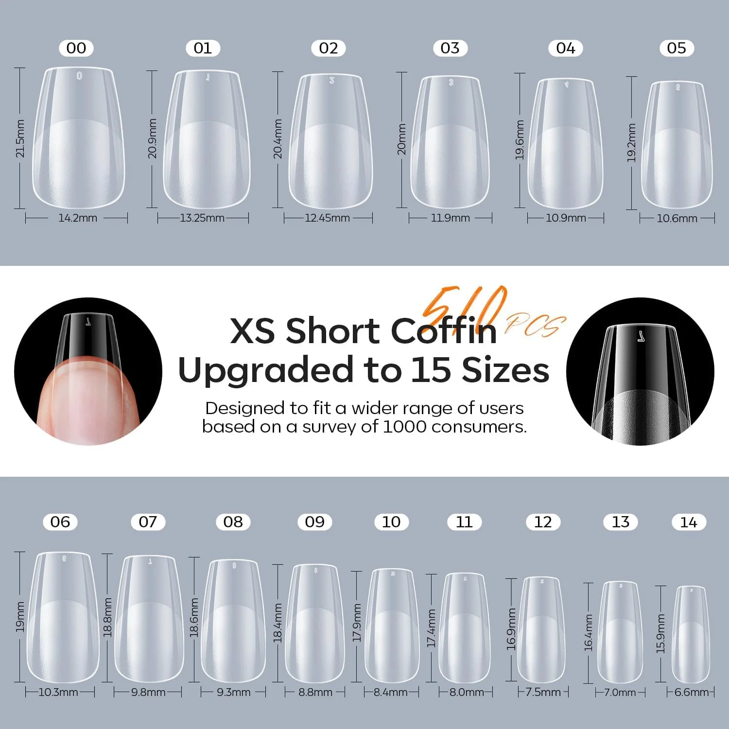 ست ناخن ژلی مدلونز، ناخن مصنوعی کوتاه تابوتی 510 عددی در 15 سایز، چسب 9 در 1، آماده‌ساز و خشک‌کننده و مینی گیره یو وی، نوک‌های تابوتی کوتاه نیمه مات از پیش شکل‌داده شده برای سالن DIY