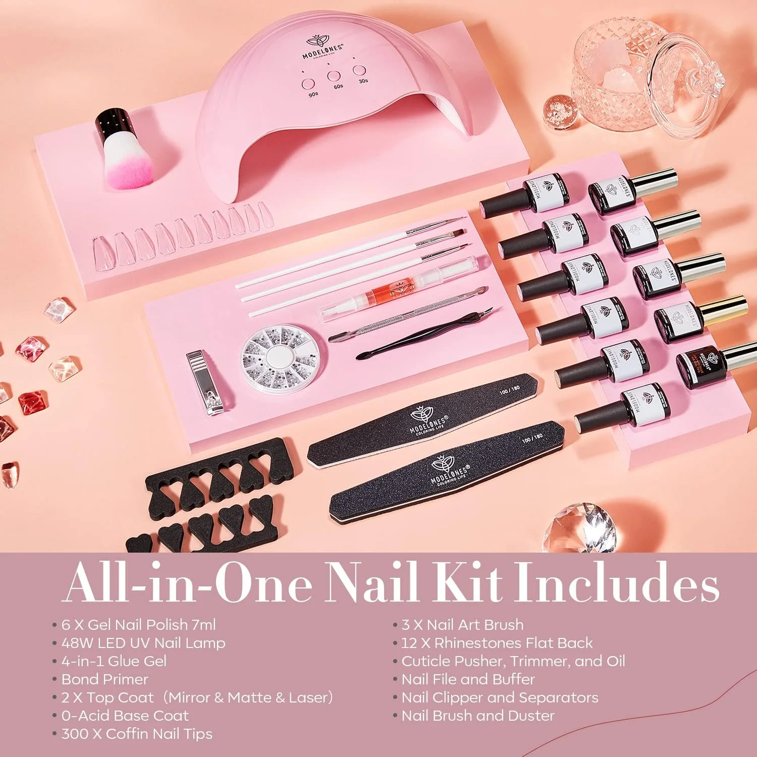 ست لاک ژل ژله ای صورتی کالباسی مدلونز با دستگاه یو وی، 300 عدد تیپ کاشت ناخن و چسب ژل برای مانیکور، مناسب برای مبتدیان و علاقه مندان به طراحی ناخن در خانه و سالن، کاشت آسان ناخن ست لاک ژل ژله ای صورتی کالباسی مدلونز با دستگاه یو وی، 300 عدد تیپ کاشت ناخن و چسب ژل برای مانیکور، مناسب برای مبتدیان و علاقه مندان به طراحی ناخن در خانه و سالن، کاشت آسان ناخن