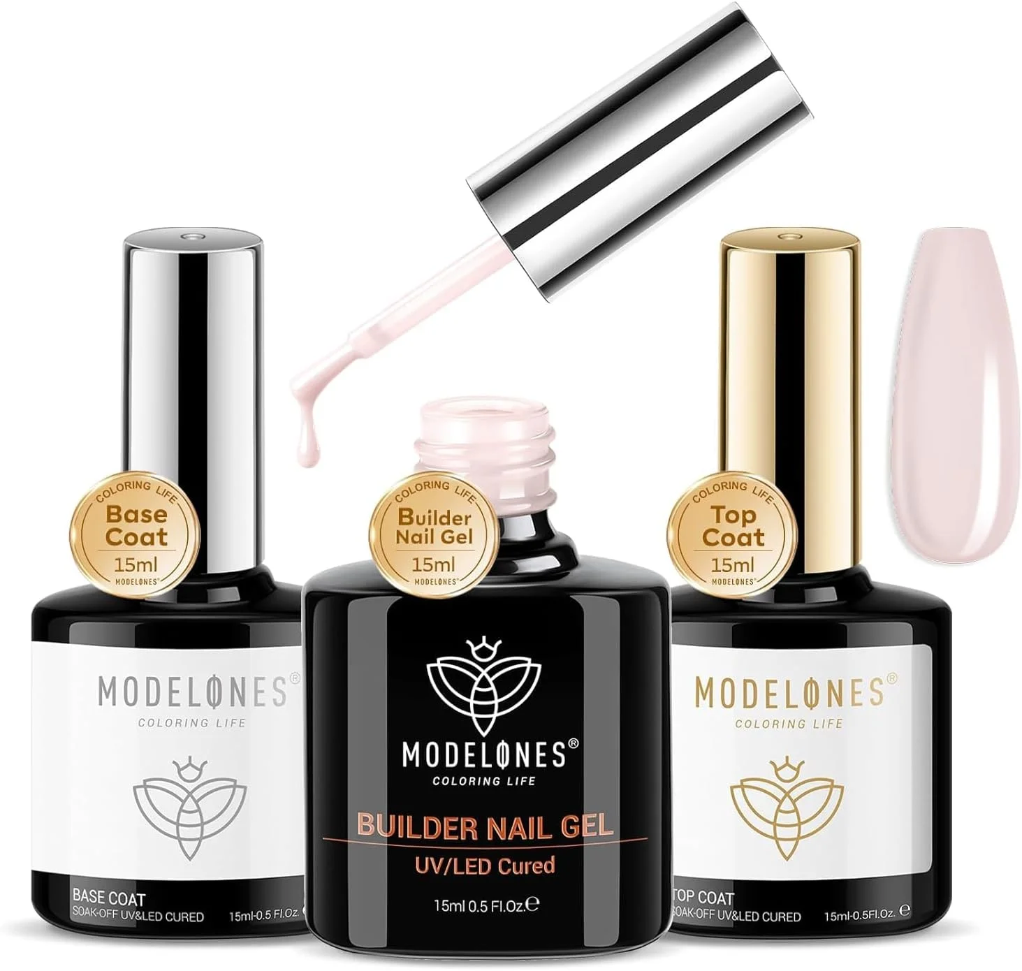 کیت ژل بیلدر Modelones با بیس و تاپ کت - رنگ نود برای ساخت اپکس، ضخیم سازی و اکستنشن ناخن - قابل خشک شدن با لامپ LED - هدیه برای خانم ها