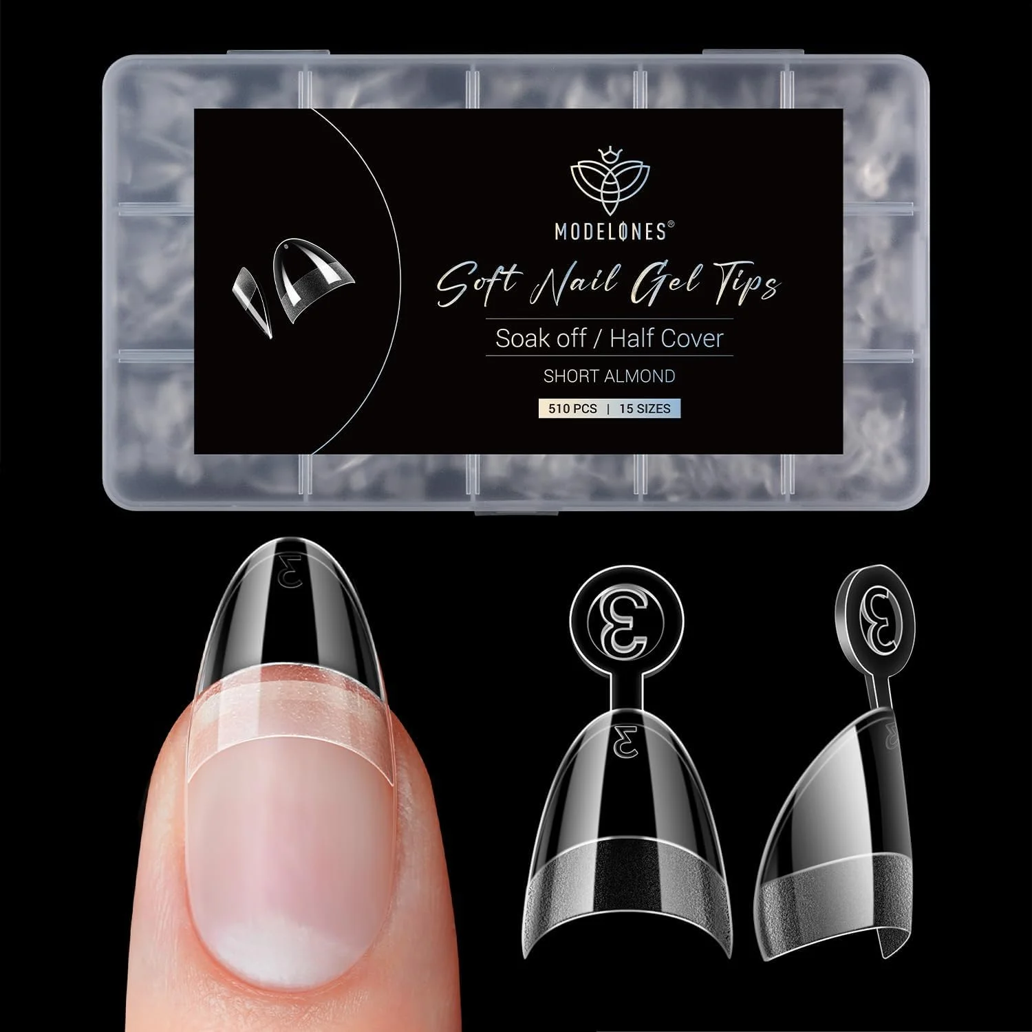 نکات ناخن مصنوعی بادامی خیلی کوتاه Modelones - 510 عدد نوک ژل نیمه پوشش از پیش شکل داده شده کیت ژل اکریلیک ناخن مصنوعی برای اکستنشن DIY سالن 15 سایز