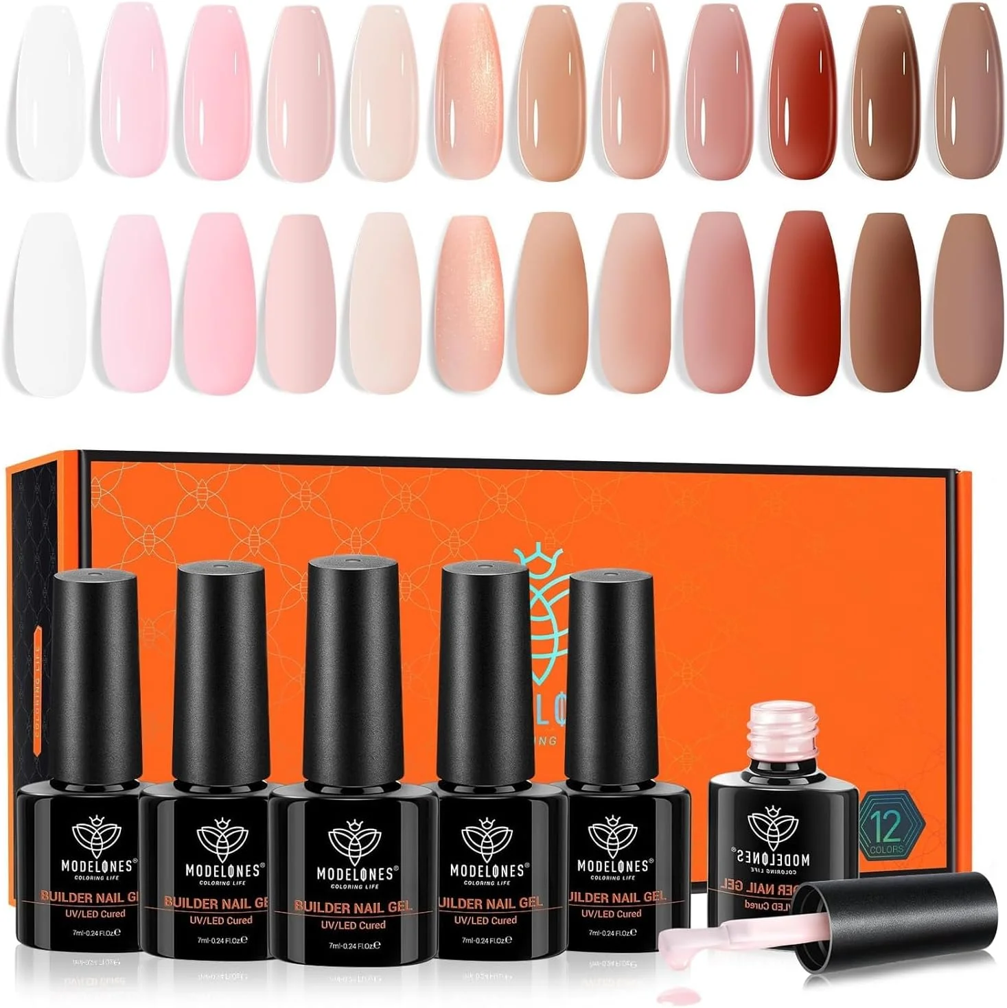 ژل کاشت ناخن مدلونز، 12 رنگ ژله ای صورتی کالباسی قهوه ای، ژل سخت برای اکستنشن ناخن، قابل خشک شدن با لامپ ال ای دی، هدیه برای خانم ها