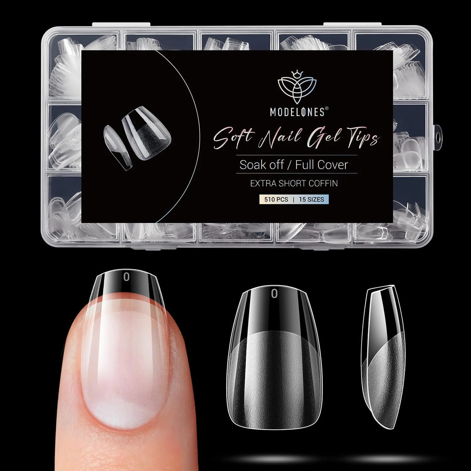 تیپ ناخن مصنوعی کوتاه تابوتی Modelones - 510 عدد تیپ ژلی از پیش فرم داده شده نیمه مات پوشش کامل ژل آکریلیک ناخن مصنوعی برای اکستنشن DIY سالن 15 سایز