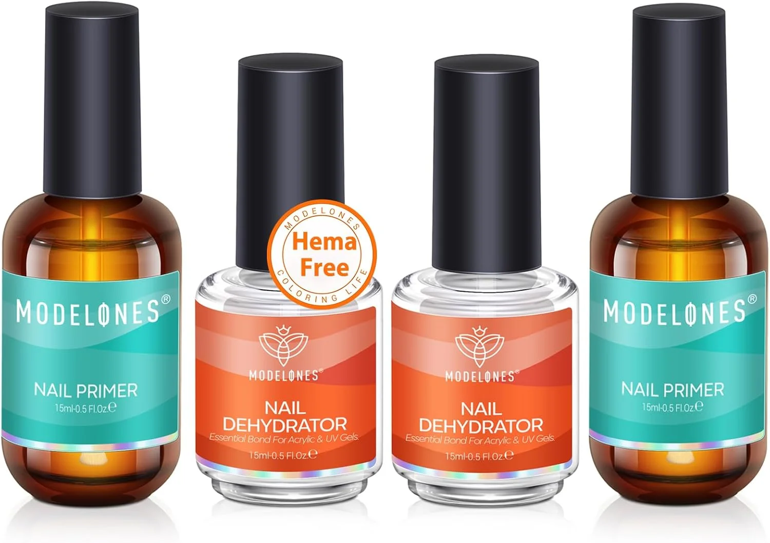 محلول خشک کننده و پرایمر ناخن مدلونز، بدون اسید، آماده‌سازی ناخن طبیعی و پرایمر اتصال دهنده برای لوازم پودر اکریلیک ناخن (4 عدد)