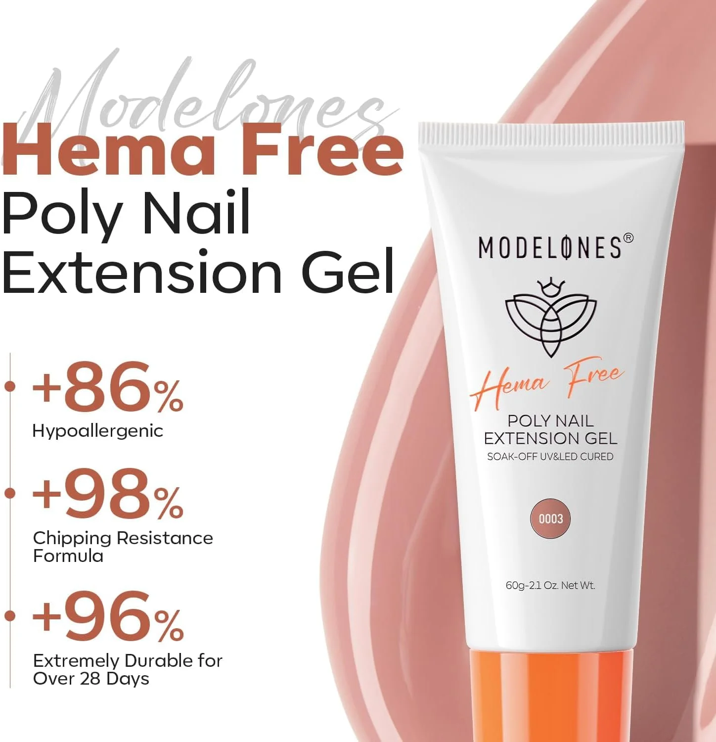 پلی ژل ناخن مدلونز، 60 میلی لیتر رنگ طبیعی Nude، مناسب برای افزایش ضخامت و کاشت ناخن، مناسب تمام فصول و رنگ پوست های خنثی، مناسب برای استفاده خانگی و سالن