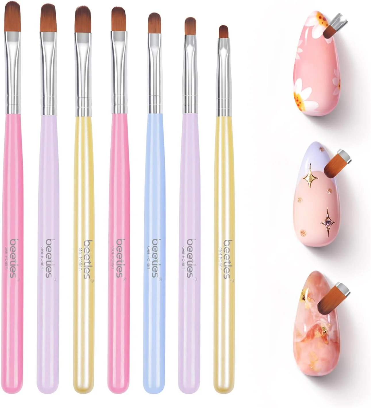 قلم موی ژل لاک ناخن، ست 7 عددی قلم موی اکستنشن پلی، قلم موی طراحی ناخن، قلم موی سازنده نوک ناخن، ست قلم موی نقاشی ناخن برای استفاده در منزل و سالن