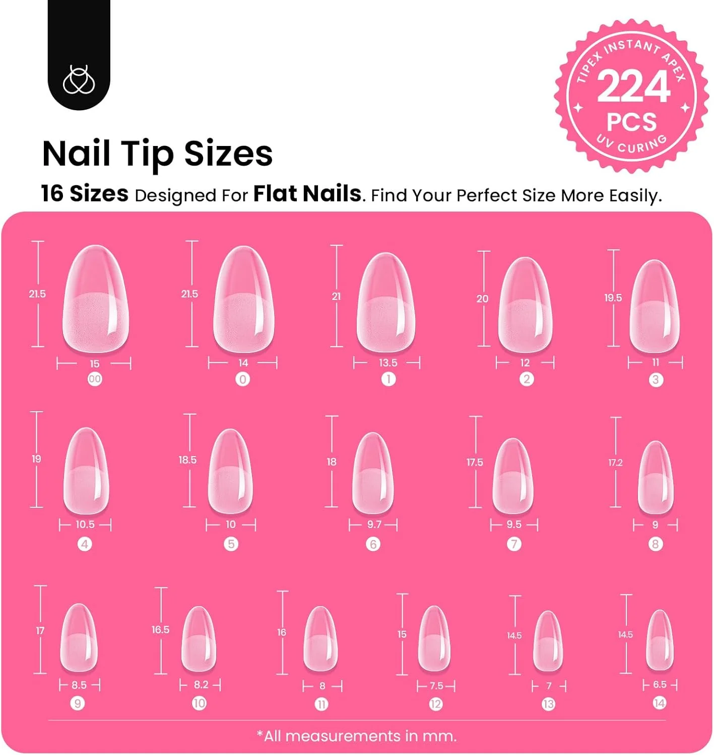 کیت ناخن مصنوعی فوری با نوک بیضی کوتاه، 224 عدد، 16 سایز، پیش ساخته و حکاکی شده، ناخن های اکریلیک ضخیم تر، اکستنشن مصنوعی با چسب، مینی لامپ