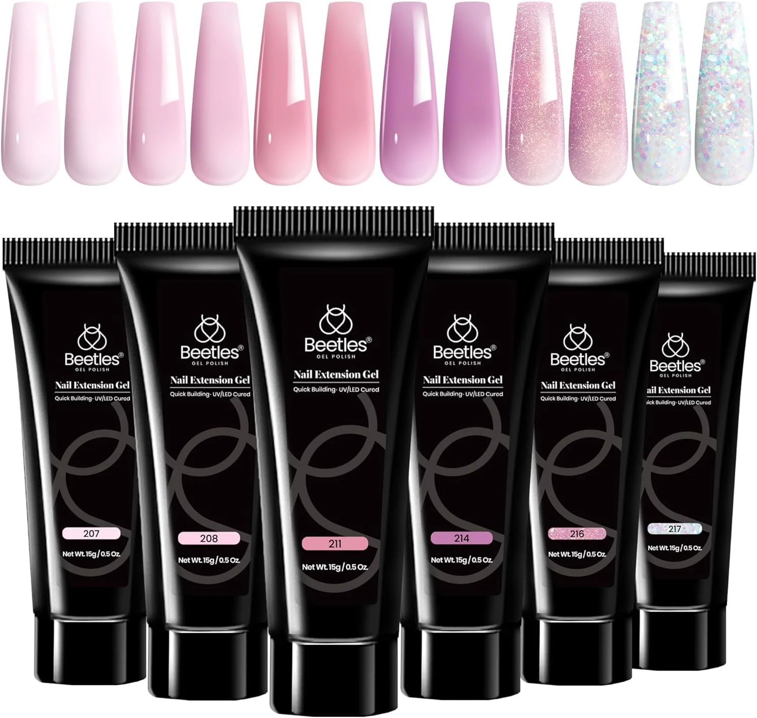کیت ژل پولی اکستنشن ناخن بیتلز، 6 رنگ، رز لاو، نود، صورتی، اکلیلی، سازنده، مانیکور، DIY، خانه، سالن، هدیه برای زنان و دختران