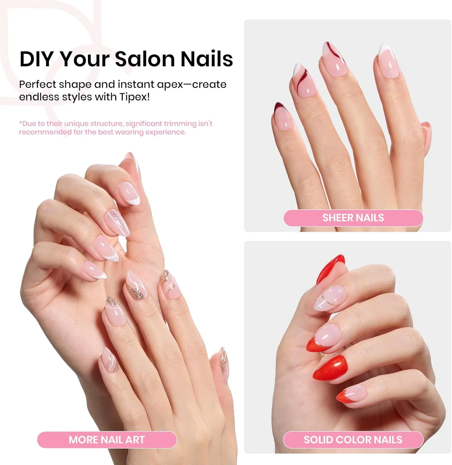 کیت ناخن مصنوعی بادامی کوتاه، 224 عدد، 16 سایز، پیش ساخته و حکاکی شده، ناخن های اکریلیک ضخیم تر، اکستنشن ناخن با چسب، مینی لامپ