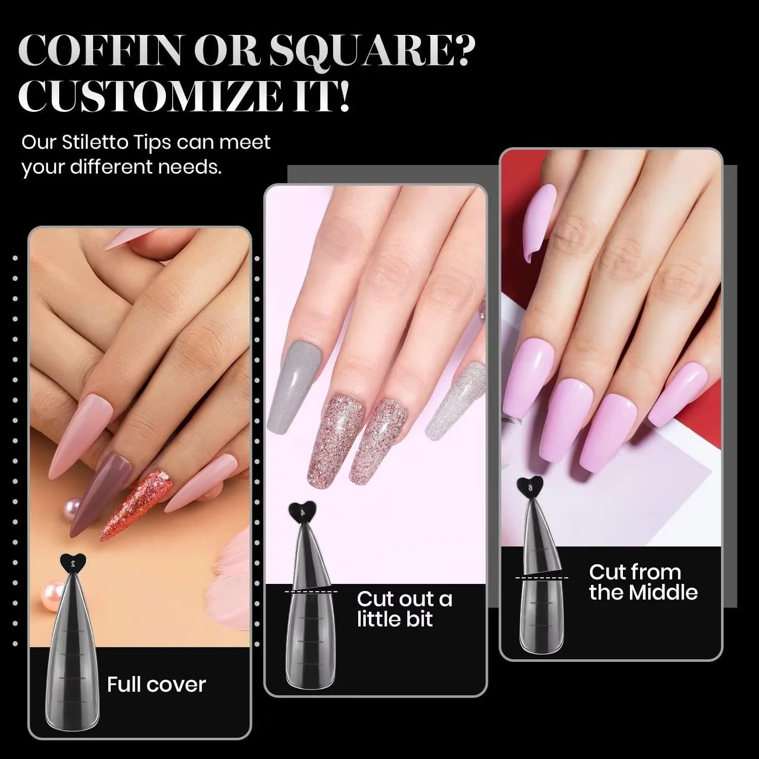 قالب دوگانه اکستنشن پلی ژل ناخن Beetles - 144 عدد قالب ناخن تخت استیلتو، قالب ناخن تابوتی، نوک ناخن مصنوعی برای طراحی ناخن، سالن DIY در خانه