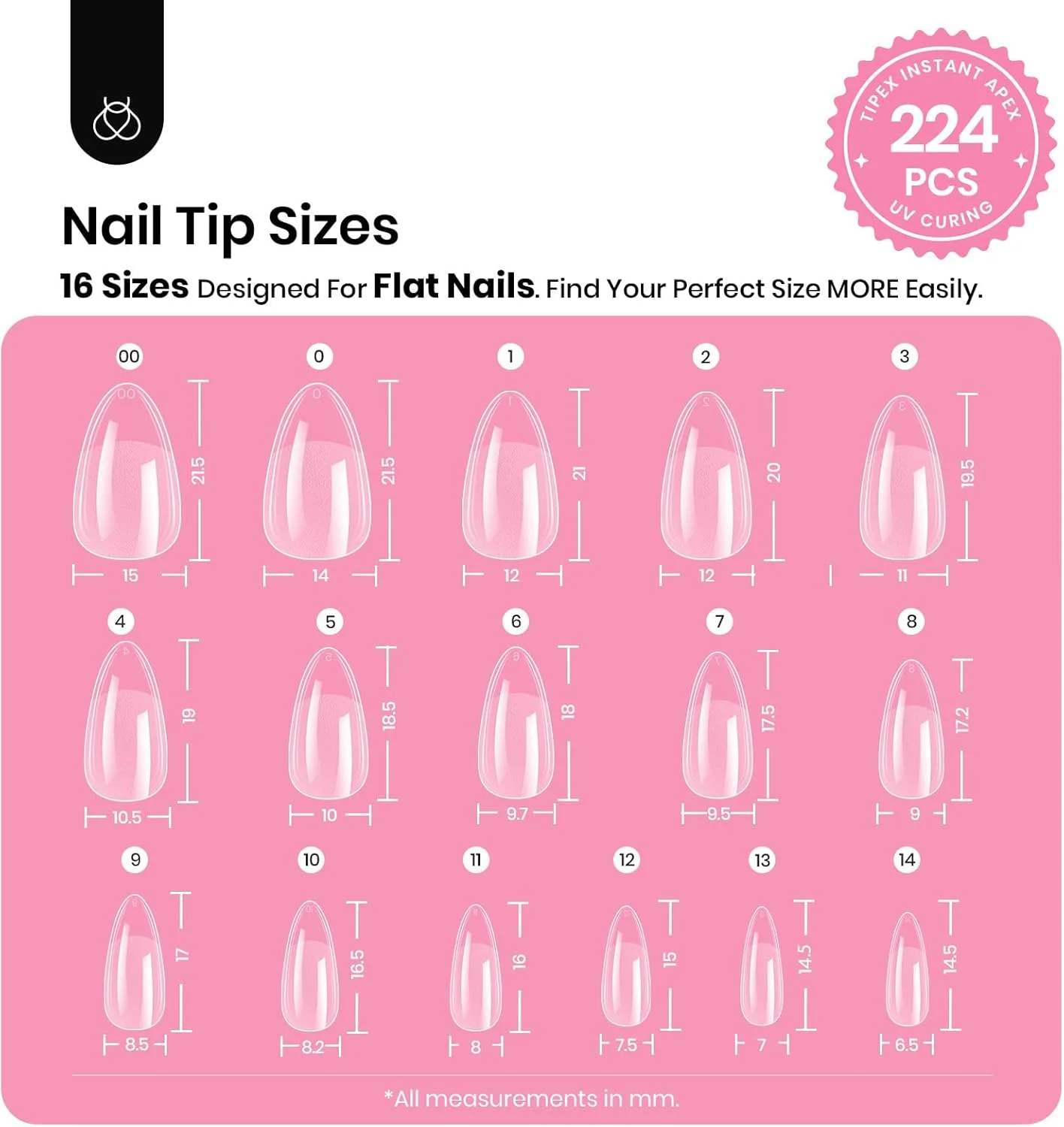 کیت ناخن مصنوعی بادامی کوتاه، 224 عدد، 16 سایز، پیش ساخته و حکاکی شده، ناخن های اکریلیک ضخیم تر، اکستنشن ناخن با چسب، مینی لامپ