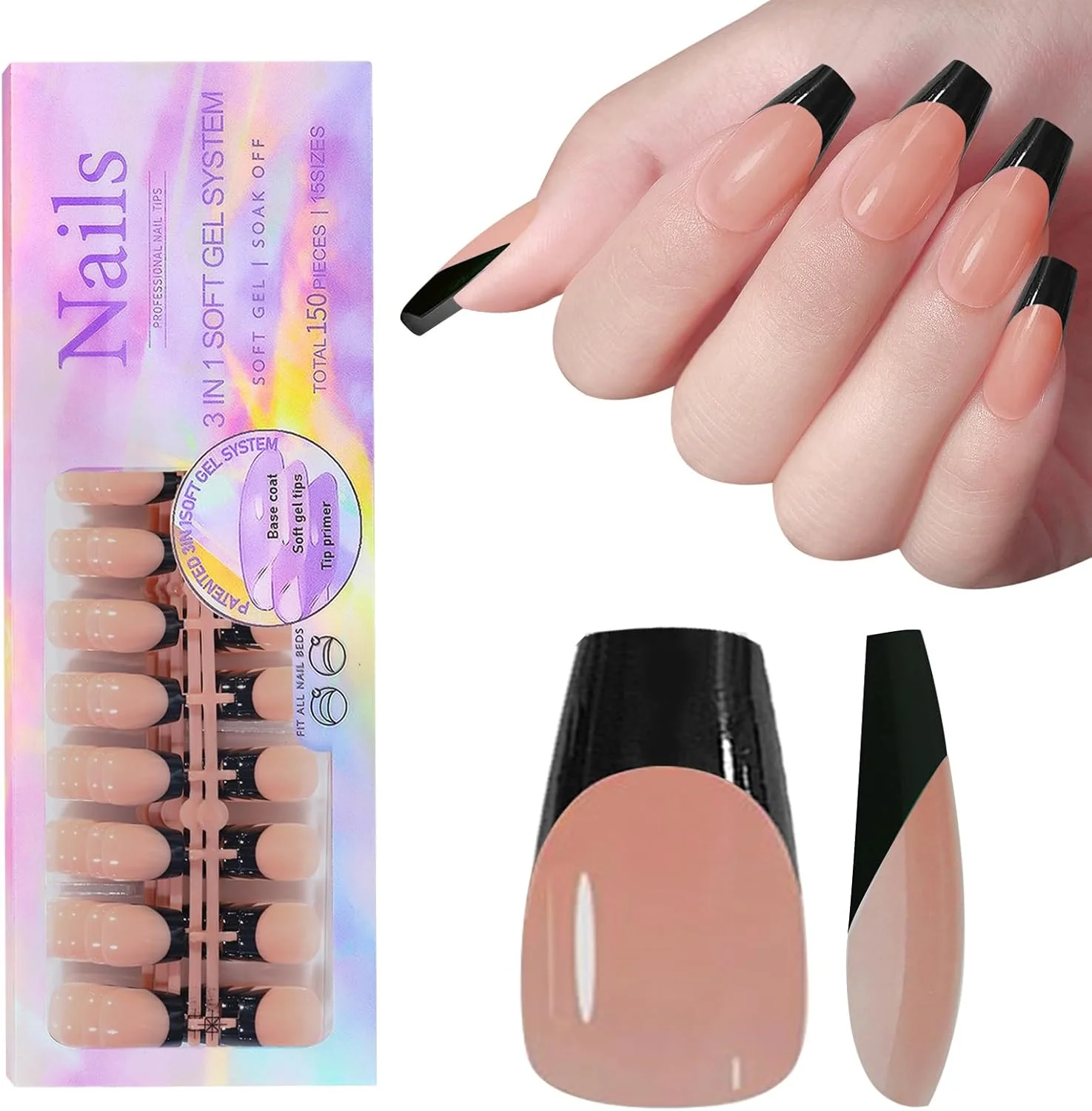 تیپ ناخن ژل فرانسوی، 150 عدد ناخن مصنوعی ژلی نرم با فرم تابوتی متوسط، پرایمر و بیس کت از قبل اعمال شده، 15 سایز برای کاشت ناخن DIY، بدون نیاز به سوهان کشی (HJ-NT087-No.12) تیپ ناخن ژل فرانسوی، 150 عدد ناخن مصنوعی ژلی نرم با فرم تابوتی متوسط، پرایمر و بیس کت از قبل اعمال شده، 15 سایز برای کاشت ناخن DIY، بدون نیاز به سوهان کشی (HJ-NT087-No.12)