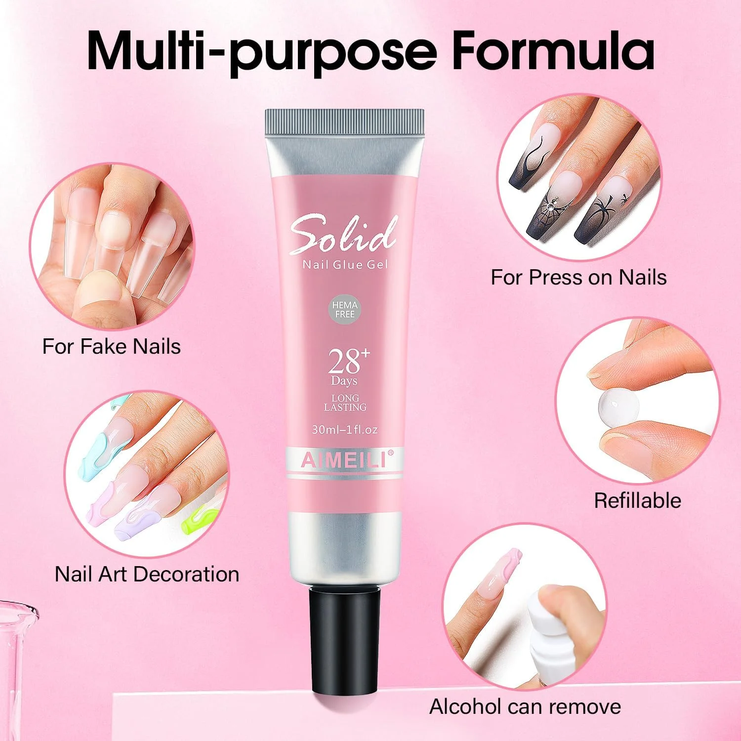 چسب ژل جامد ناخن AIMEILI برای ناخن های مصنوعی، چسب ژل ناخن، ژل نرم، چسب قوی برای نگین و اکستنشن ناخن، نیاز به خشک شدن با لامپ