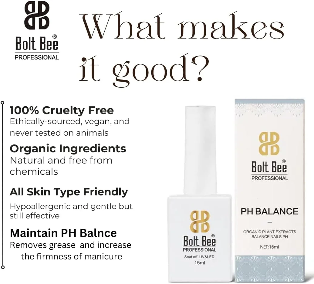 آمادهساز ناخن Bolt Bee® پلاس متعادلکننده pH، دو در یک، دهیدراتور و پرایمر ناخن برای ژل، اکریلیک و لاک، افزایش چسبندگی و آمادهسازی سطح ناخن، 15 میلیلیتر آمادهساز ناخن Bolt Bee® پلاس متعادلکننده pH، دو در یک، دهیدراتور و پرایمر ناخن برای ژل، اکریلیک و لاک، افزایش چسبندگی و آمادهسازی سطح ناخن، 15 میلیلیتر