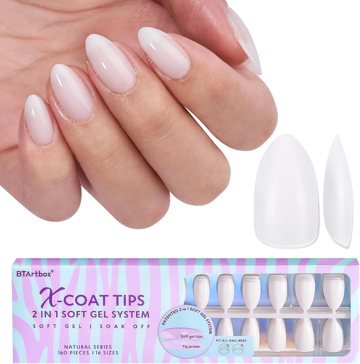 ناخن مصنوعی بادامی ژلی BTArtboxnails کوتاه - ناخن های ژلی از پیش رنگ شده شیری سفید، ناخن های چسبی شیری سفید، پرایمر از پیش اعمال شده XCOATTIPS طبیعی ناخن مصنوعی بادامی ژلی BTArtboxnails کوتاه - ناخن های ژلی از پیش رنگ شده شیری سفید، ناخن های چسبی شیری سفید، پرایمر از پیش اعمال شده XCOATTIPS طبیعی